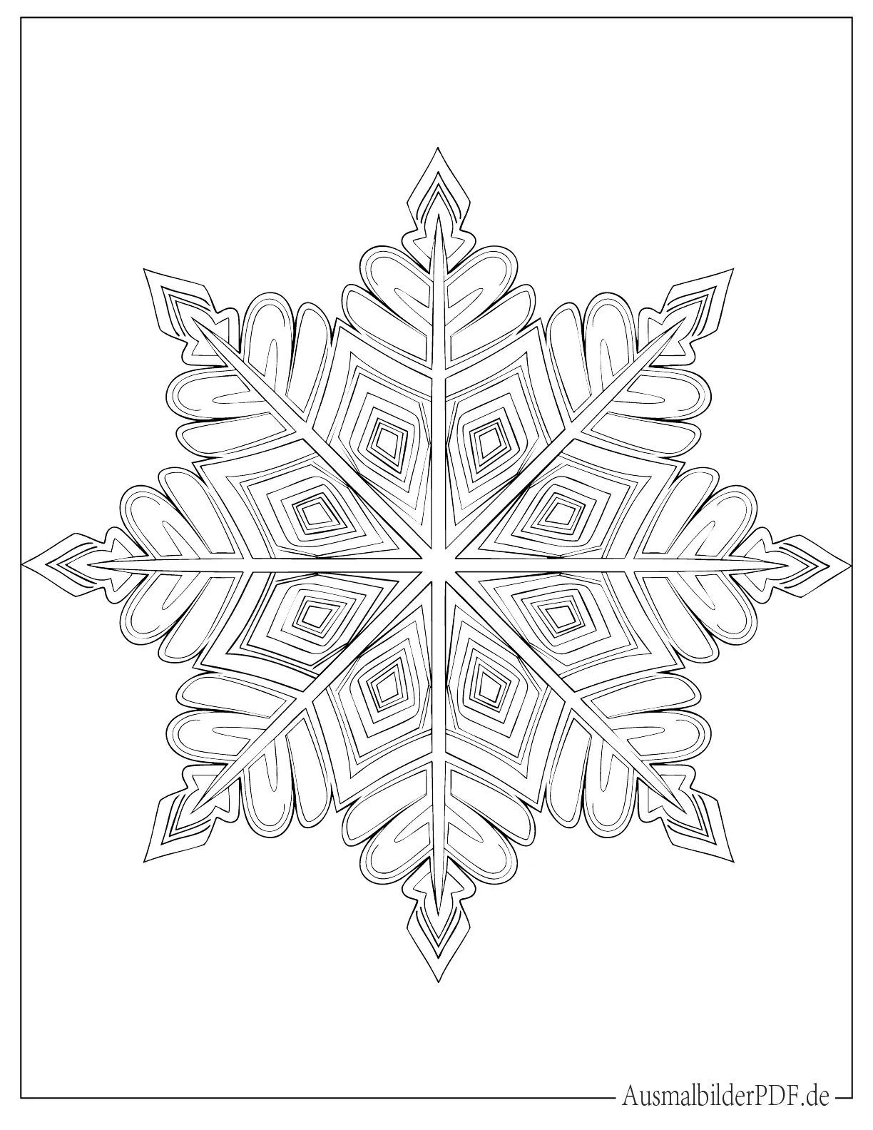 Realistische Schneeflocke ausdruckbare Ausmalbild