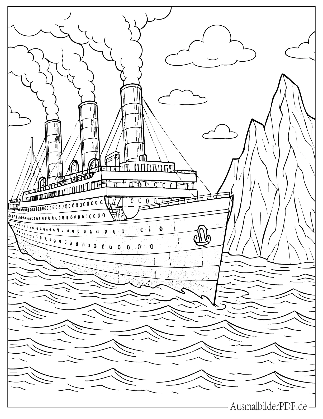 Realistische Titanic und Eisberg Ausmalbild zum Ausdrucken