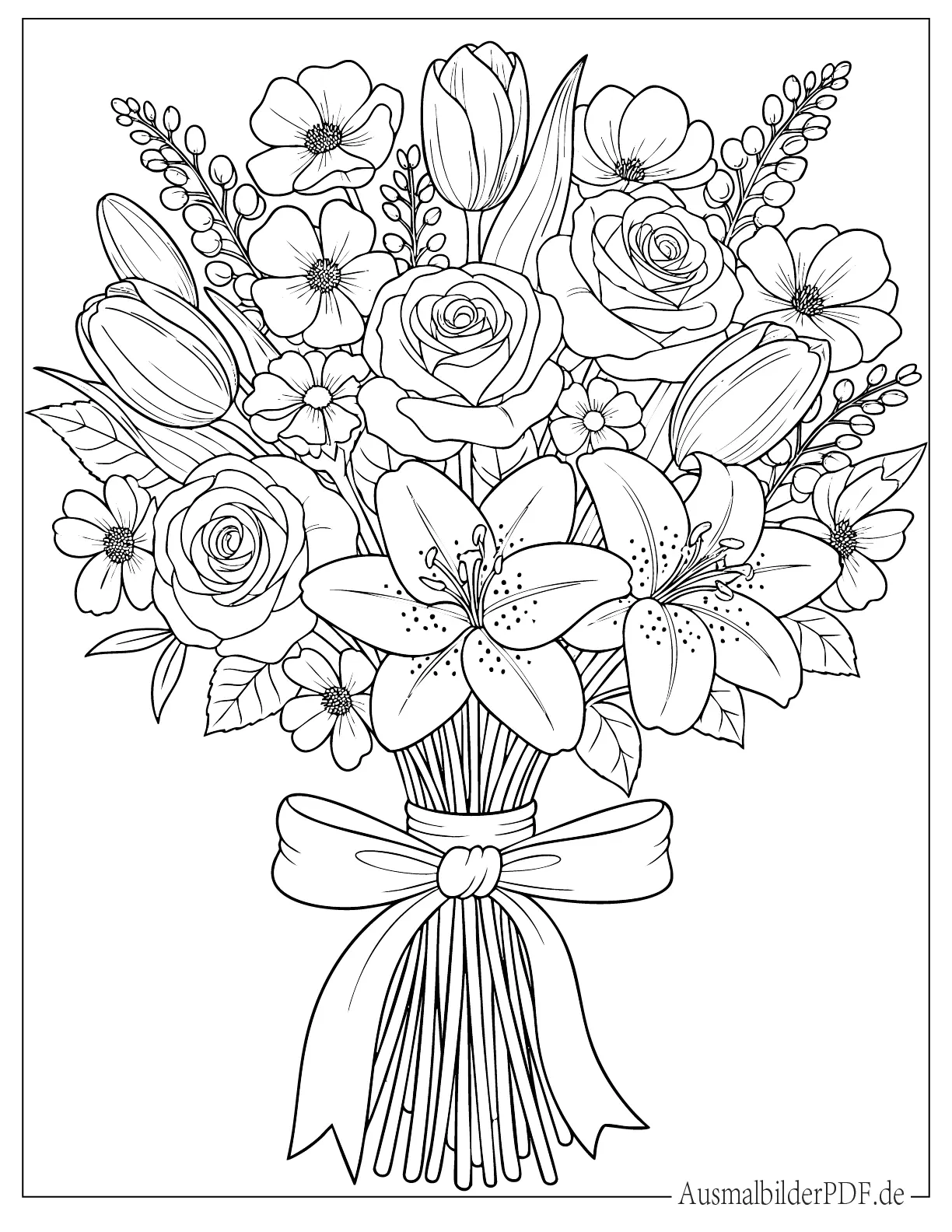 Realistischer Blumenstrauss Ausdruckbare Malvorlage