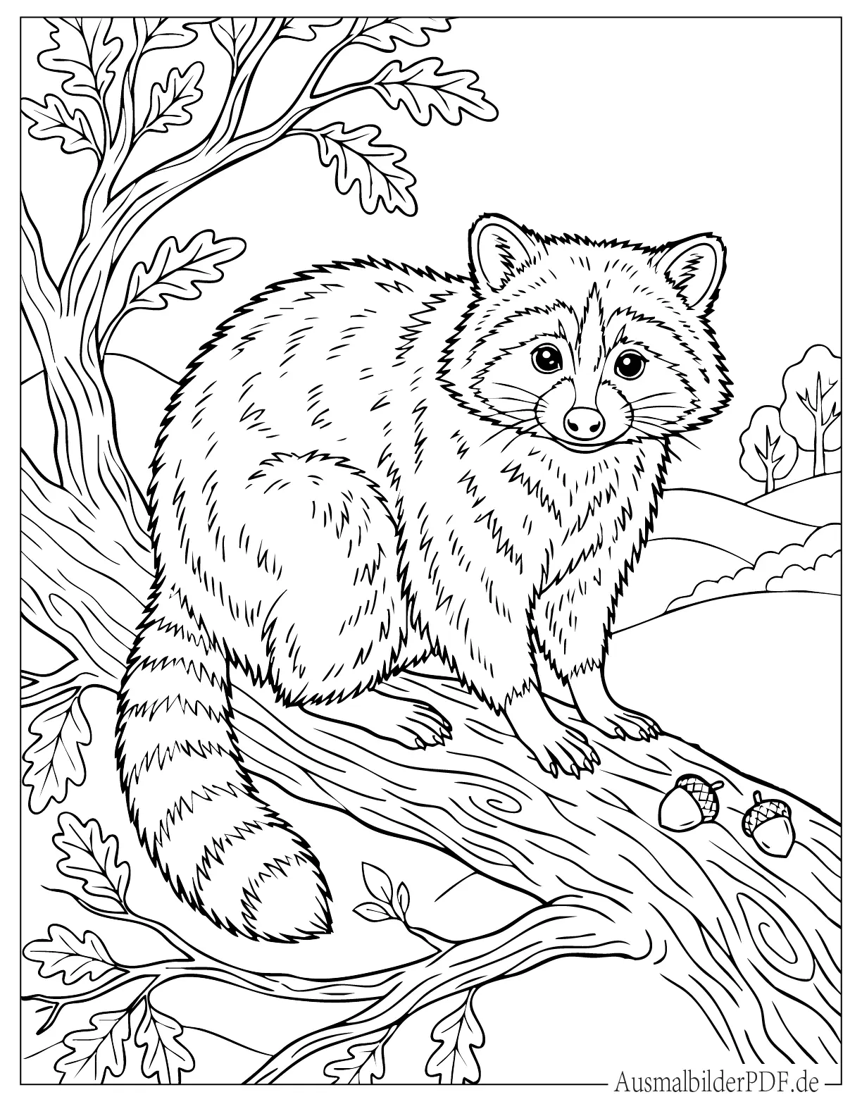 Realistischer pelziger Waschbär Ausmalbild