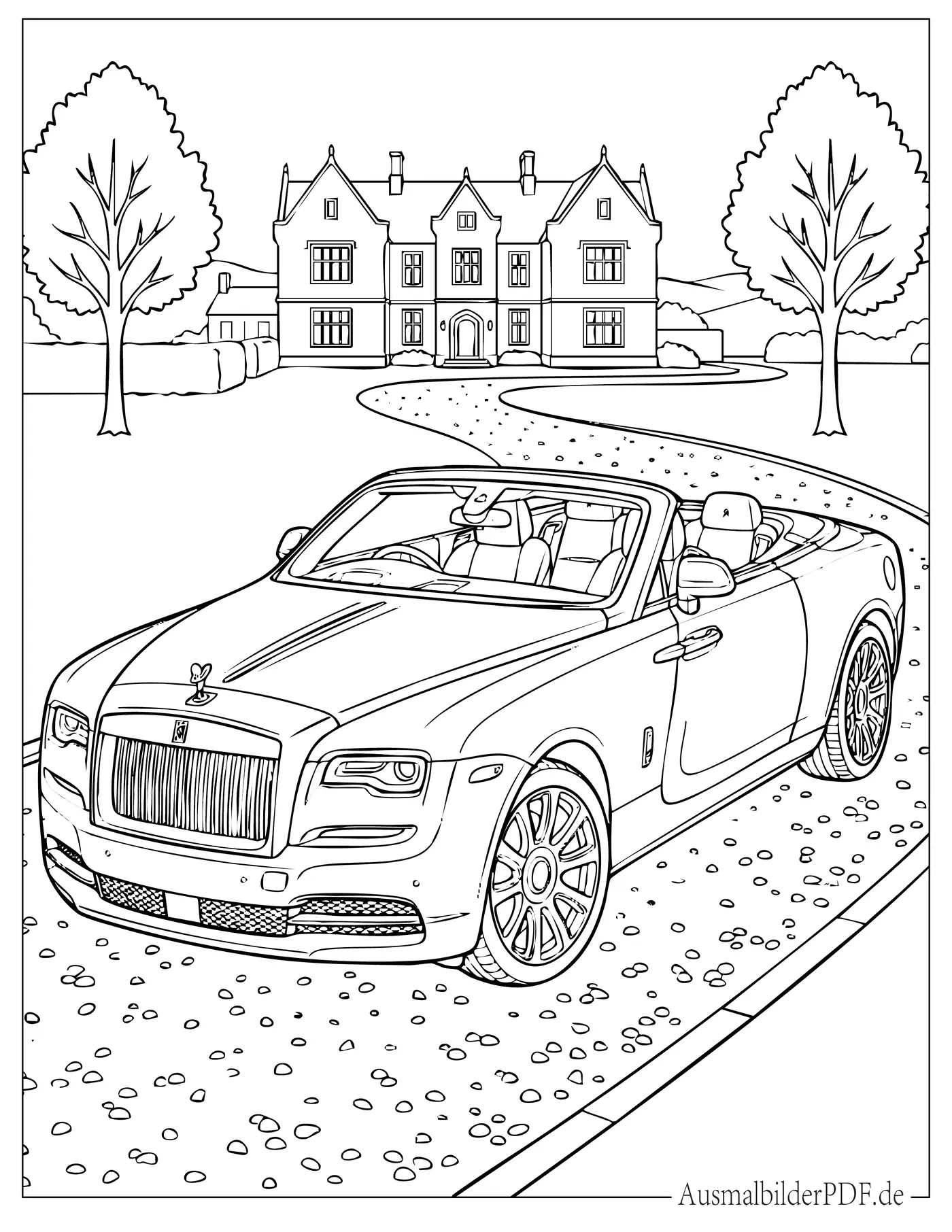 Realistischer luxuriöser Rolls Royce Cabrio Ausmalbild