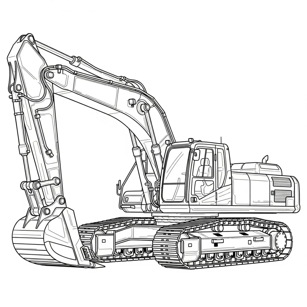 10+ Bagger Ausmalbilder (Kostenlos Malvorlage zum Ausdrucken) Ausmalbild eines Baggers in realistischer Seitenansicht zum Drucken und Ausmalen