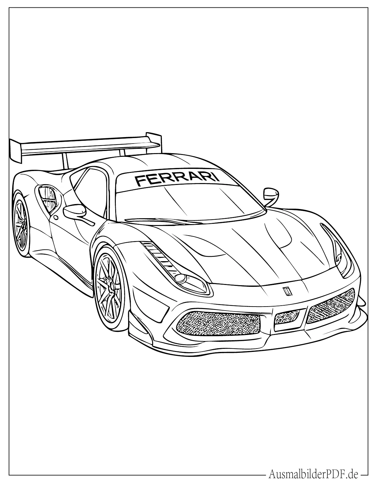 Realistisches Ferrari Rennauto Ausmalbild