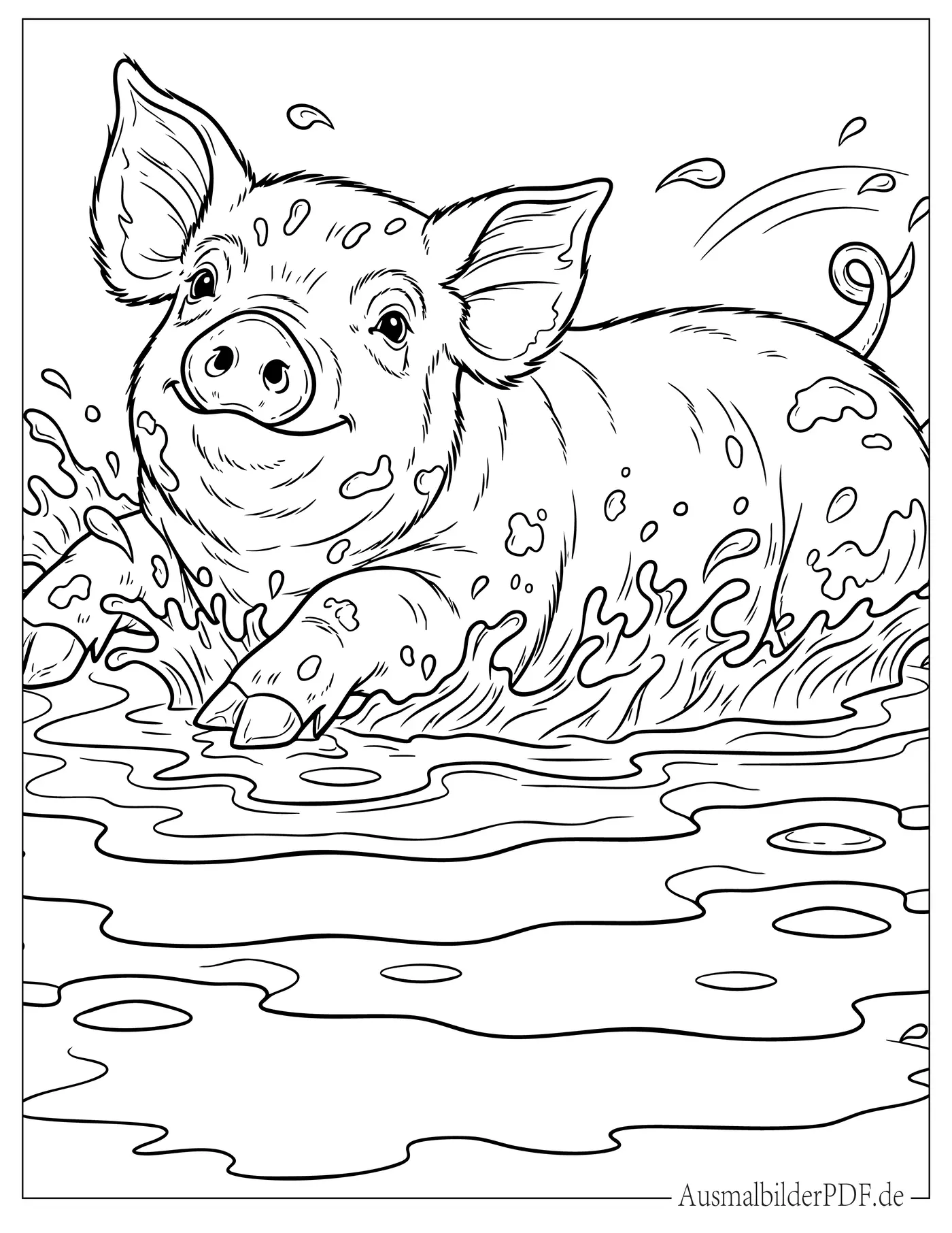 Realistisches Schwein im Schlamm Ausmalbild
