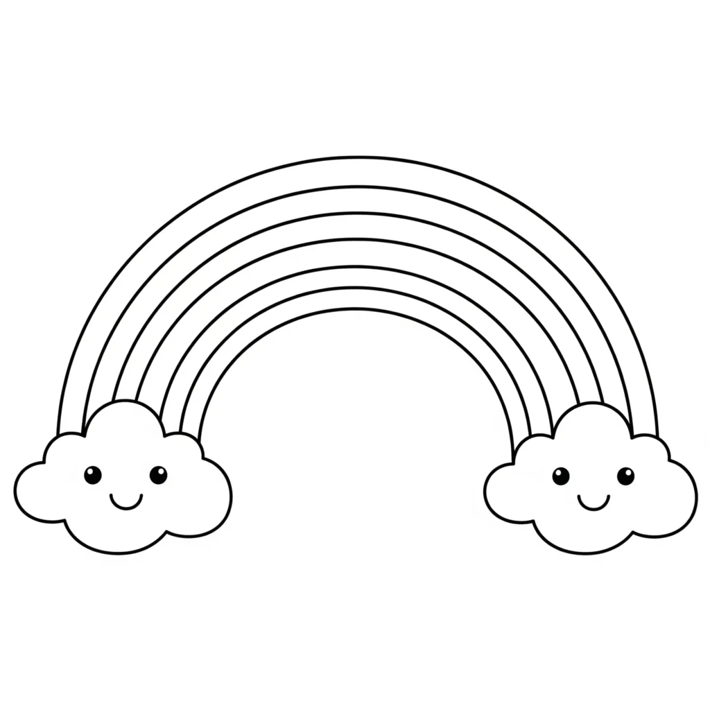 Verschiedene Regenbogen Ausmalbilder für Kinder als einfache Druckvorlagen im PDF-Format zum kreativen Gestalten und Ausmalen