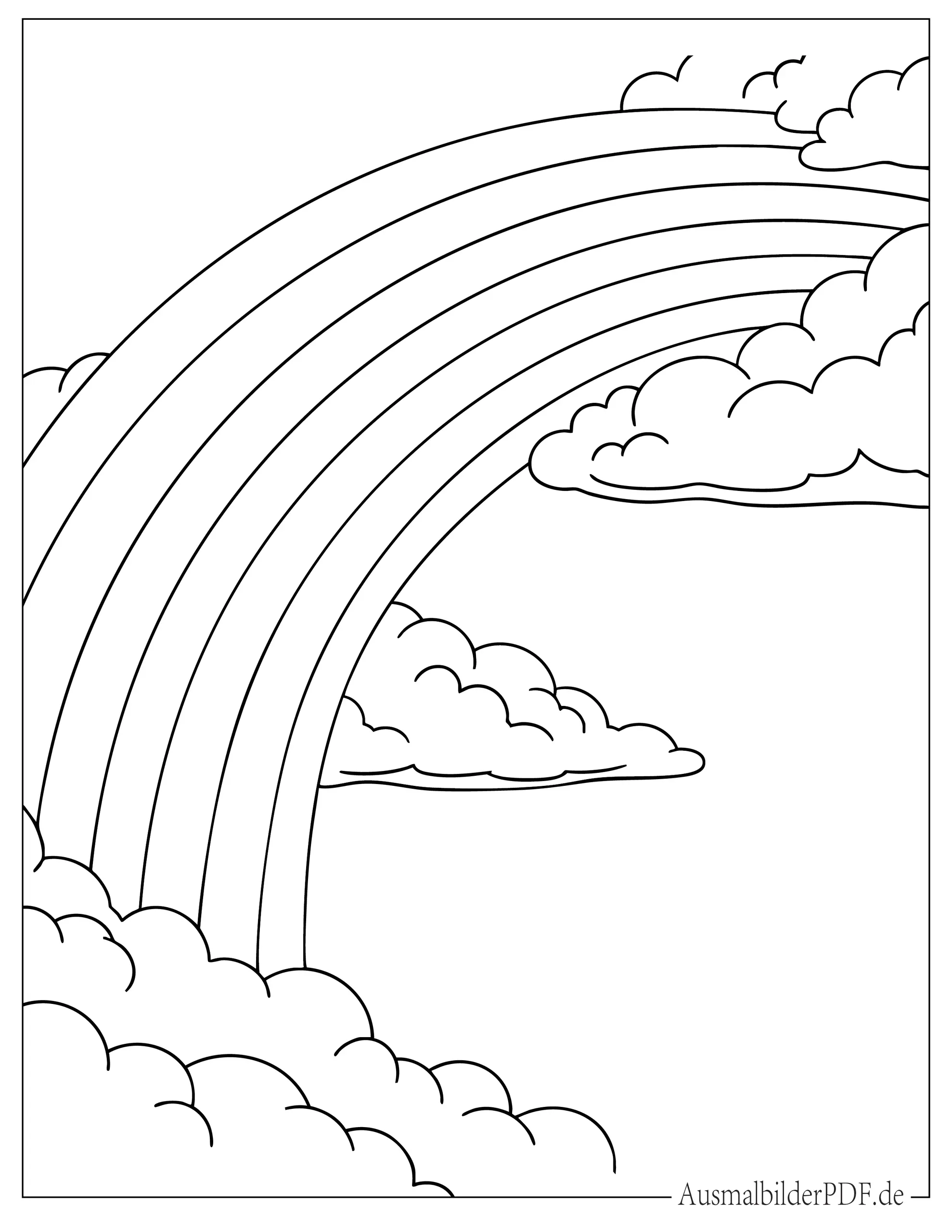 20 Regenbogen Ausmalbilder (Gratis Malvorlagen zum drucken) Regenbogen über Wolkenhimmel Ausmalbild