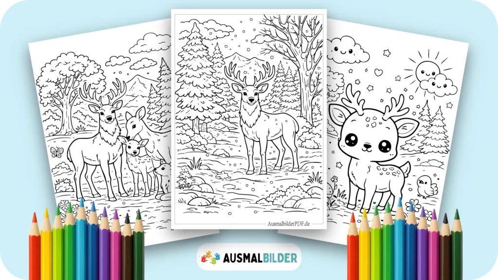 Reh Ausmalbilder kostenlose Vorlagen zum Ausdrucken für Kinder jeden Alters
