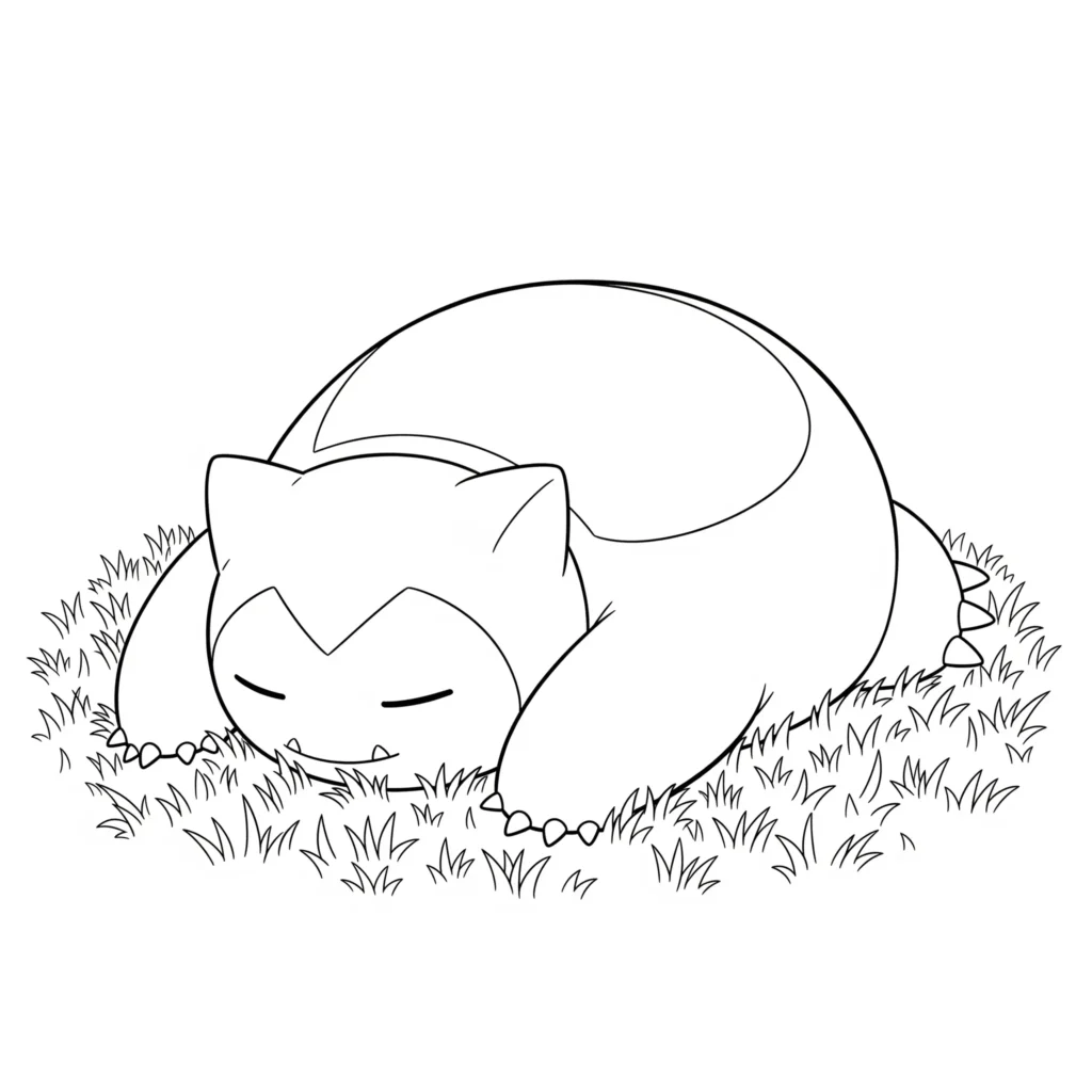 Relaxo Ausmalbilder (Gratis Pokémon Malvorlage zum drucken) Relaxo Malvorlage zeigt Relaxo schlafend auf Gras. Kostenlos zum Ausdrucken und Ausmalen für Kinder und Erwachsene geeignet.