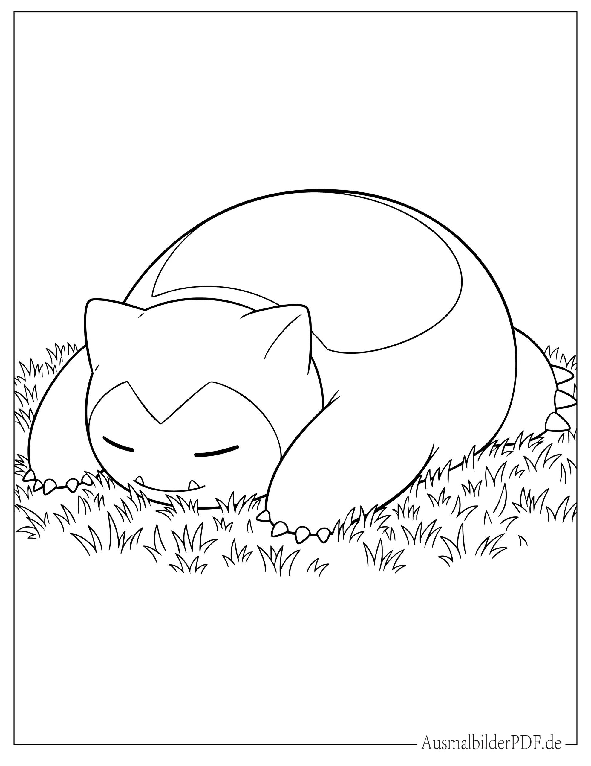 10+ Kostenlos Pokémon Relaxo Ausmalbilder zum Ausdrucken Einfaches Relaxo schläft auf Gras Malvorlage für Kinder