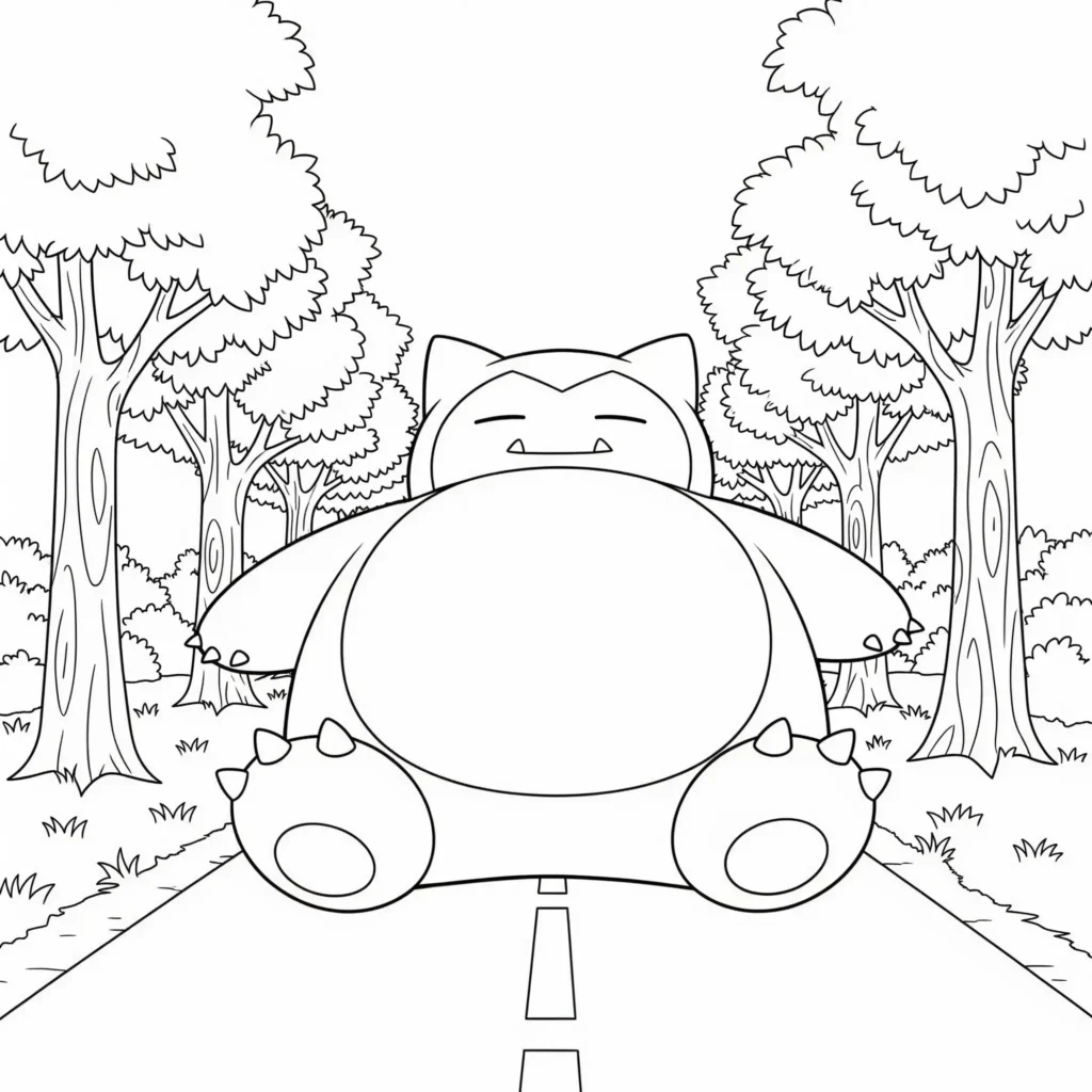 Relaxo Ausmalbilder (Gratis Pokémon Malvorlage zum drucken) Relaxo blockiert eine Straße – Ausmalbild zum Ausdrucken und Ausmalen für Kinder und Erwachsene