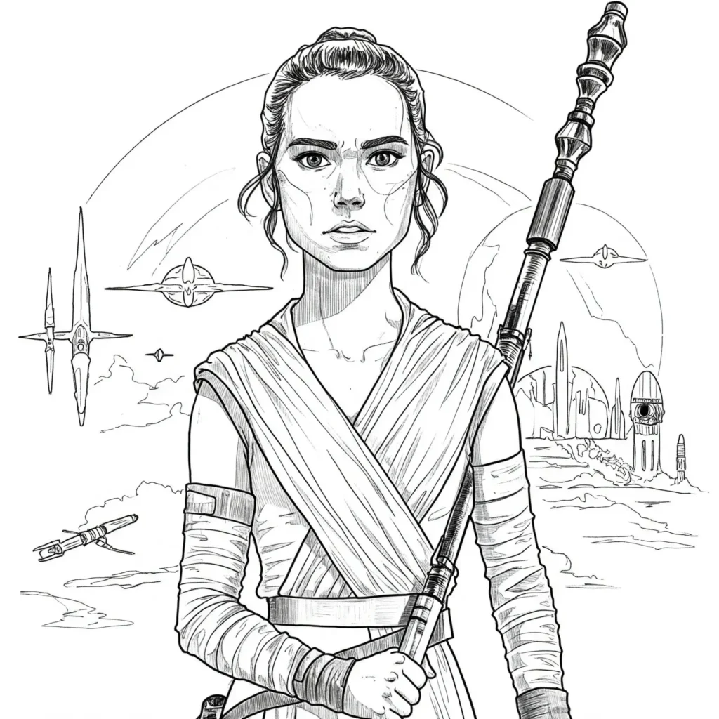 24 Star Wars Ausmalbilder (Gratis Malvorlage zum Ausdrucken) Rey Skywalker Ausmalbild Star Wars Lichtschwert ausdrucken