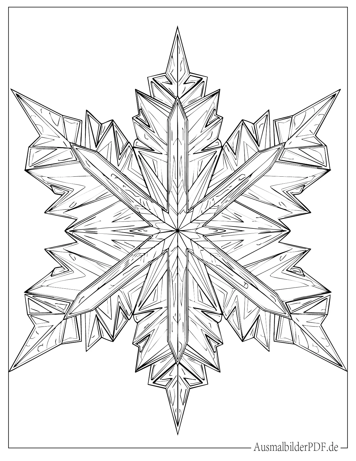 Riesige Schneeflocke mit Kristallen Ausmalbild zum Ausdrucken