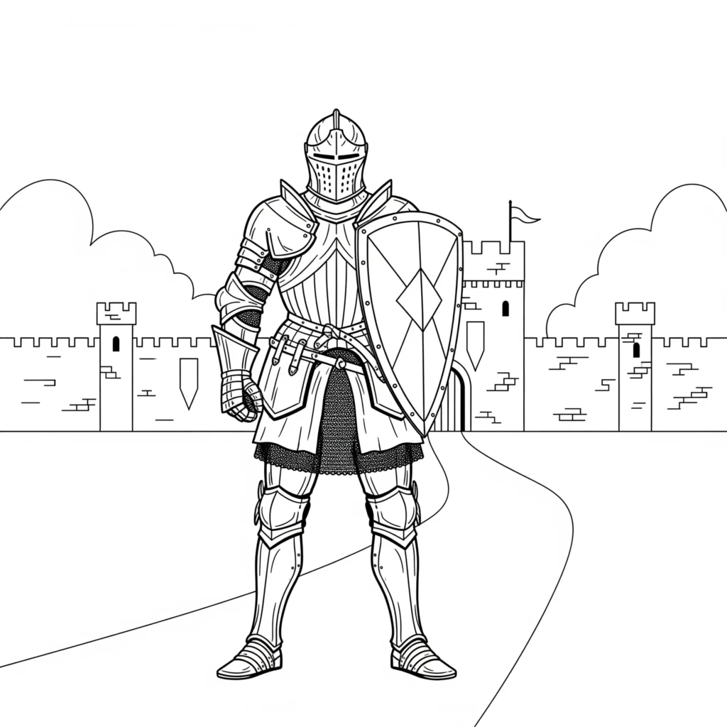 ritter ausmalbild zum ausdrucken kostenlos als pdf mit mehreren ritterfiguren für kinder