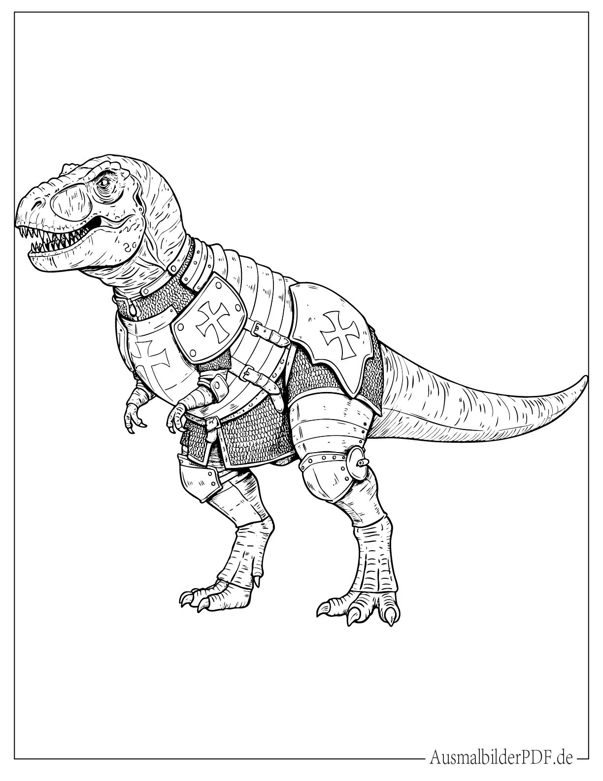 Ritter T-Rex in Rüstung Ausmalbild
