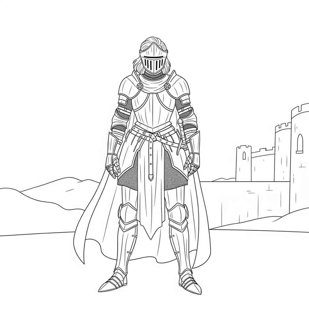 Ritterin in Rüstung Ausmalbild mit ritterin in voller ruestung zum ausdrucken als pdf für kinder