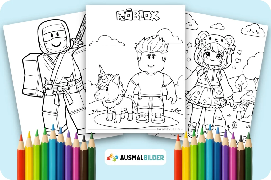 Roblox Ausmalbilder mit beliebten Spielfiguren zum kostenlosen Herunterladen für Kinder und Erwachsene