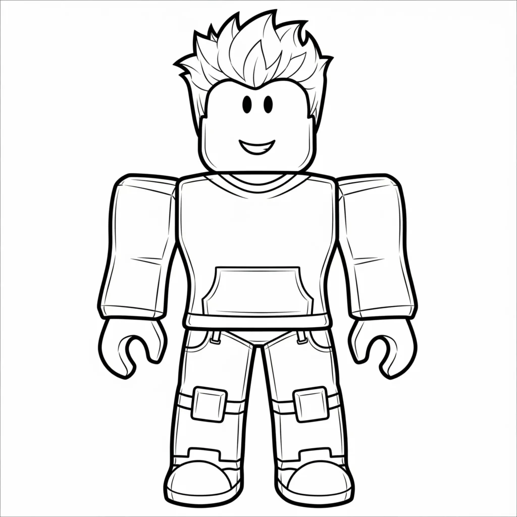 roblox ausmalbild mit klassischer noob-figur als pdf vorlage zum ausdrucken und ausmalen für kinder die einfache roblox figuren lieben und kreativ sind