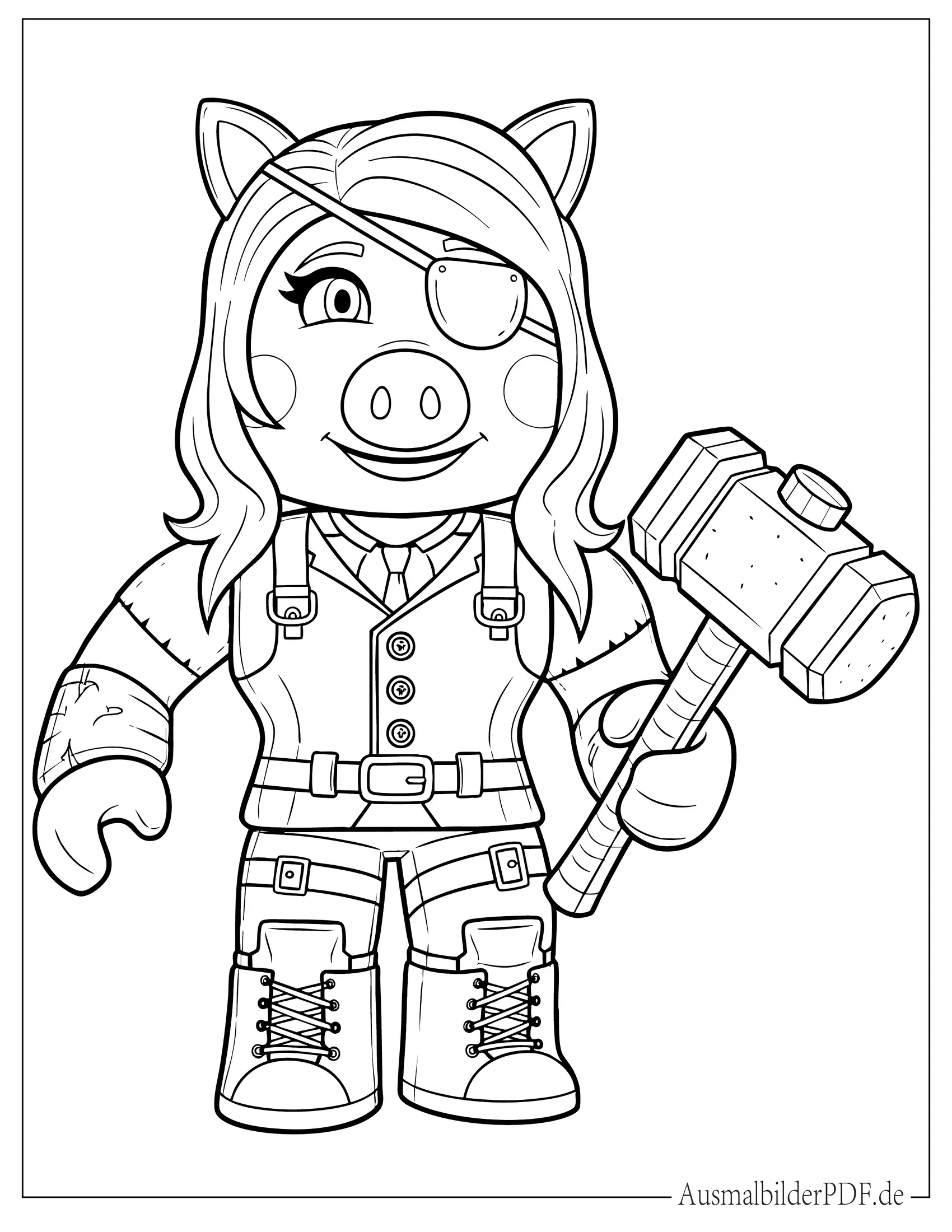 Roblox Piggy hält Hammer Ausmalbild zum Ausdrucken