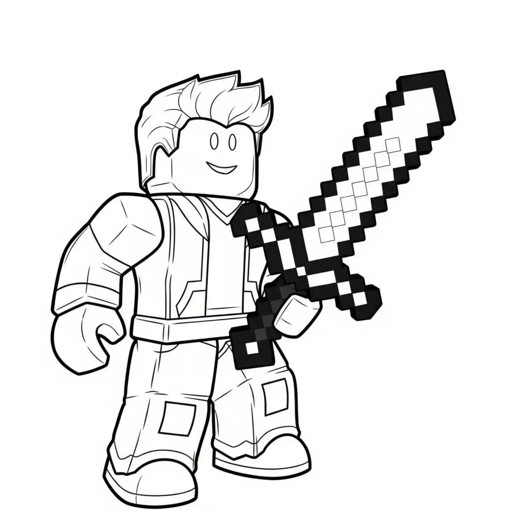 roblox malvorlage mit typ der ein minecraft schwert hält als pdf zum ausdrucken für kinder die abenteuer und kreative figuren mögen