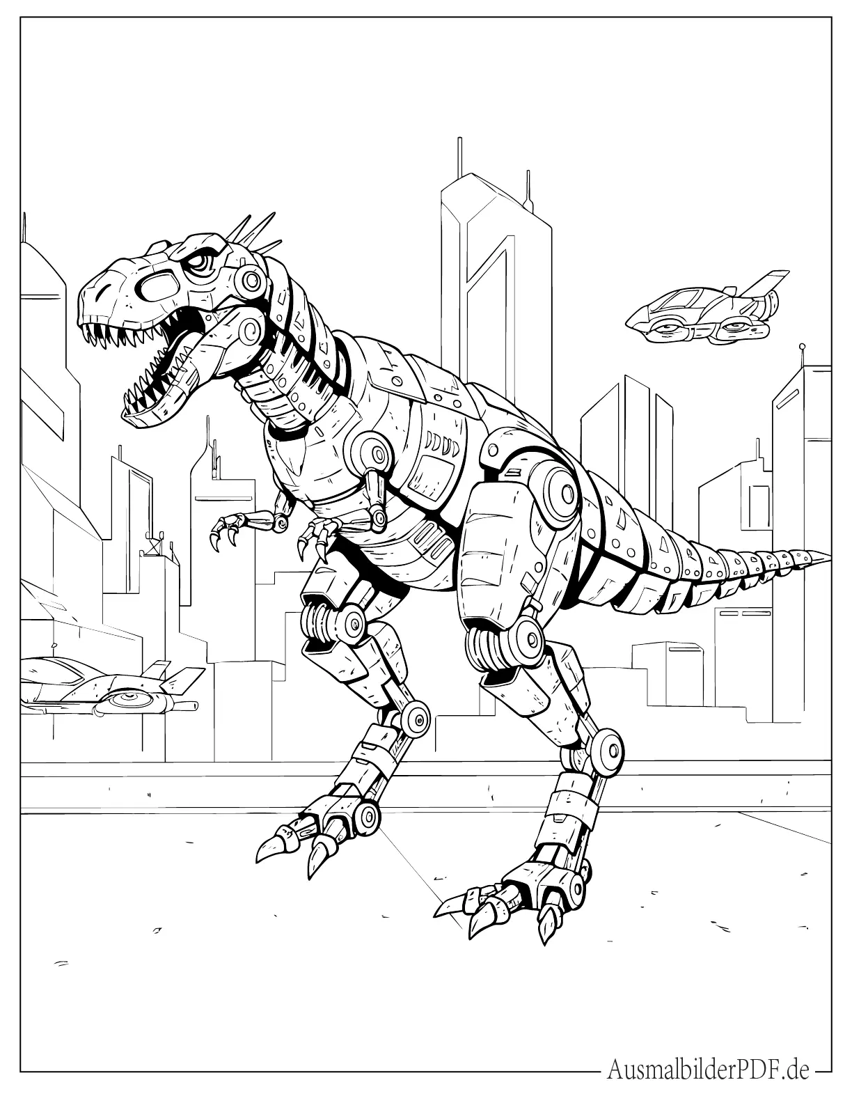 Detaillierter Roboter T-Rex Dinosaurier zum Ausmalen