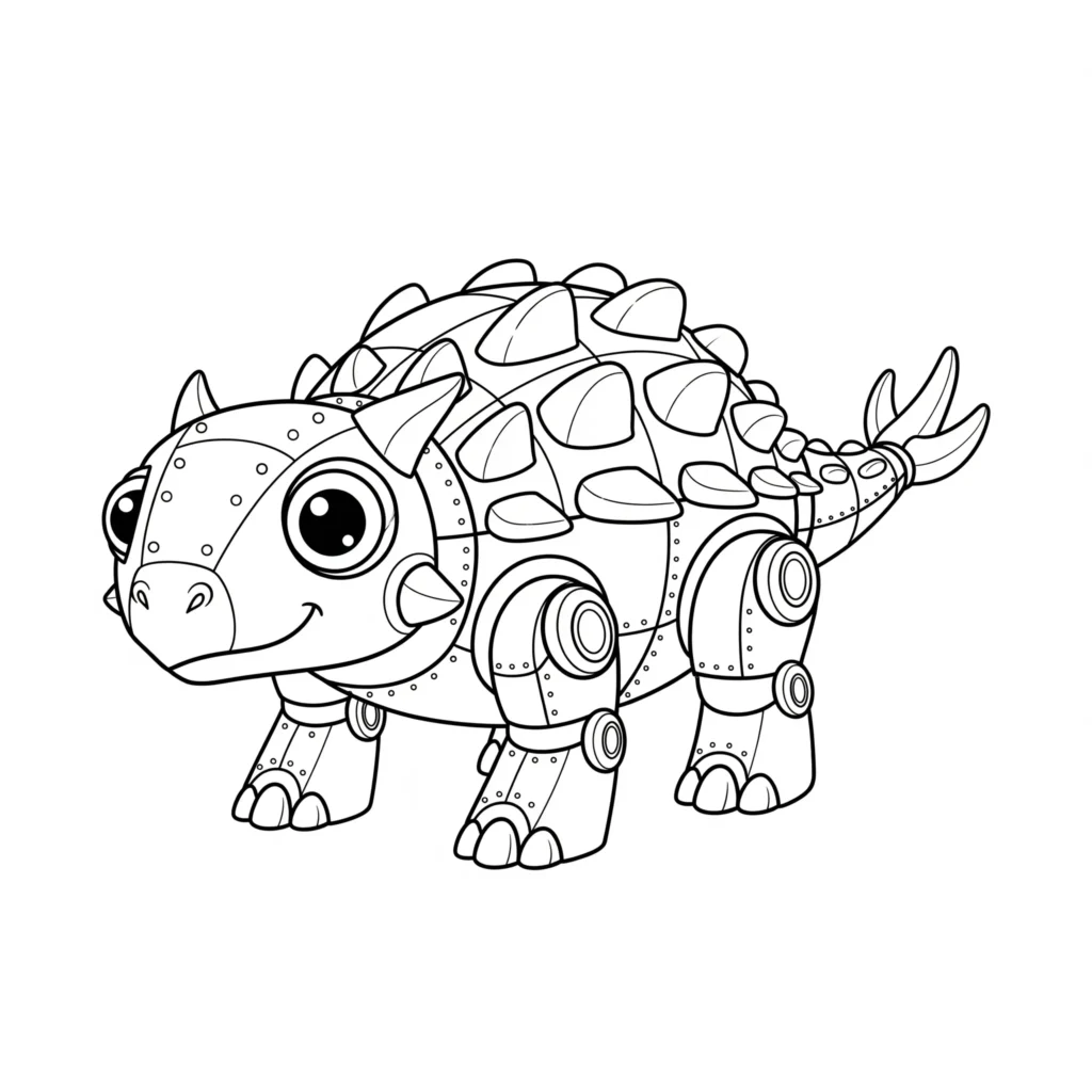 Ankylosaurus Ausmalbilder (Gratis Dino Malvorlage drucken) Ausmalbild eines Roboter Ankylosaurus zum Ausdrucken und Ausmalen für Kinder und Erwachsene