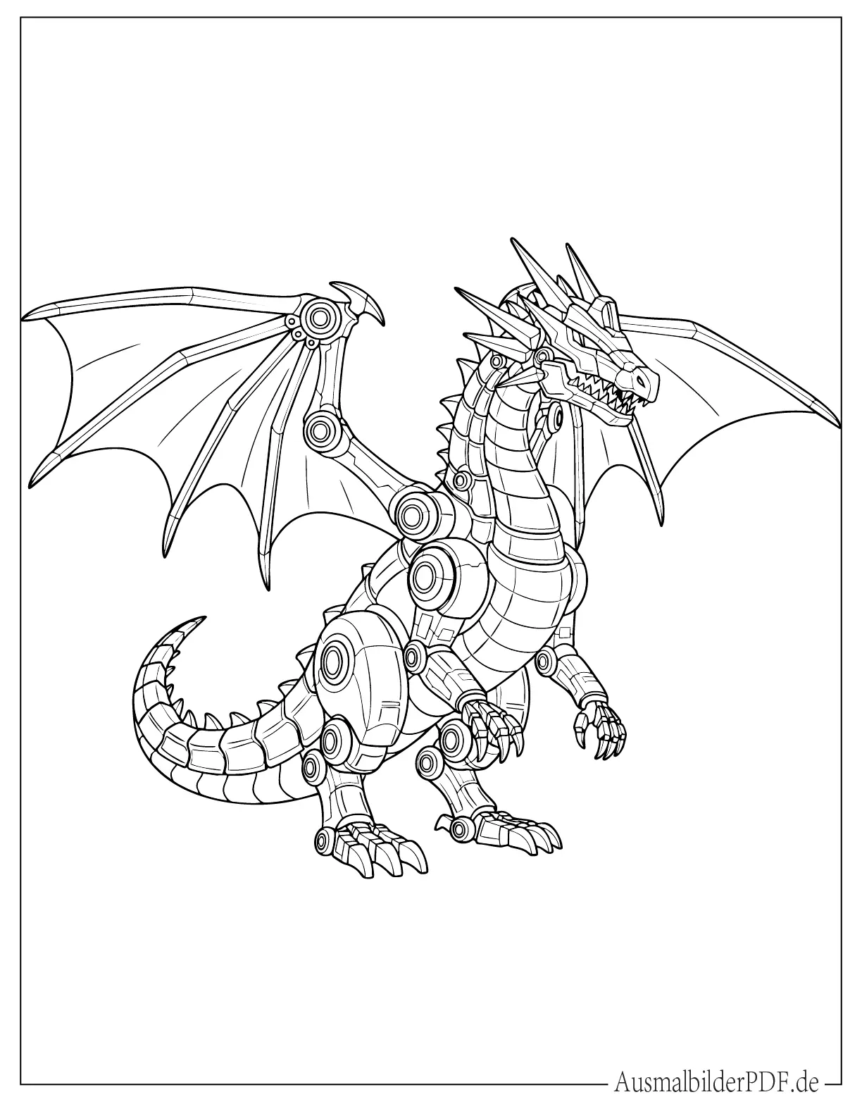 Roboter Drache mit Metallflügeln Ausmalbild