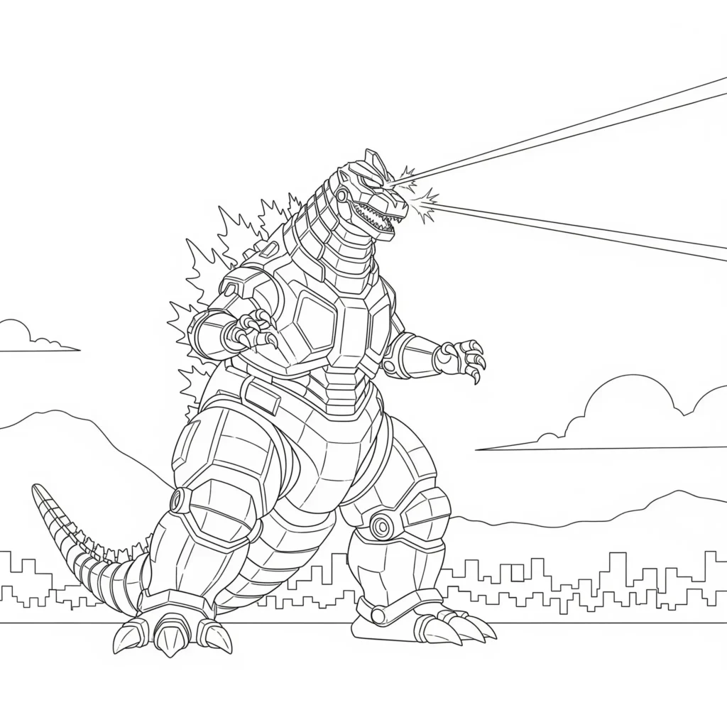 godzilla ausmalbild kinder im roboter stil als kreative malvorlage zum ausdrucken perfekt für fans von technik und monstern