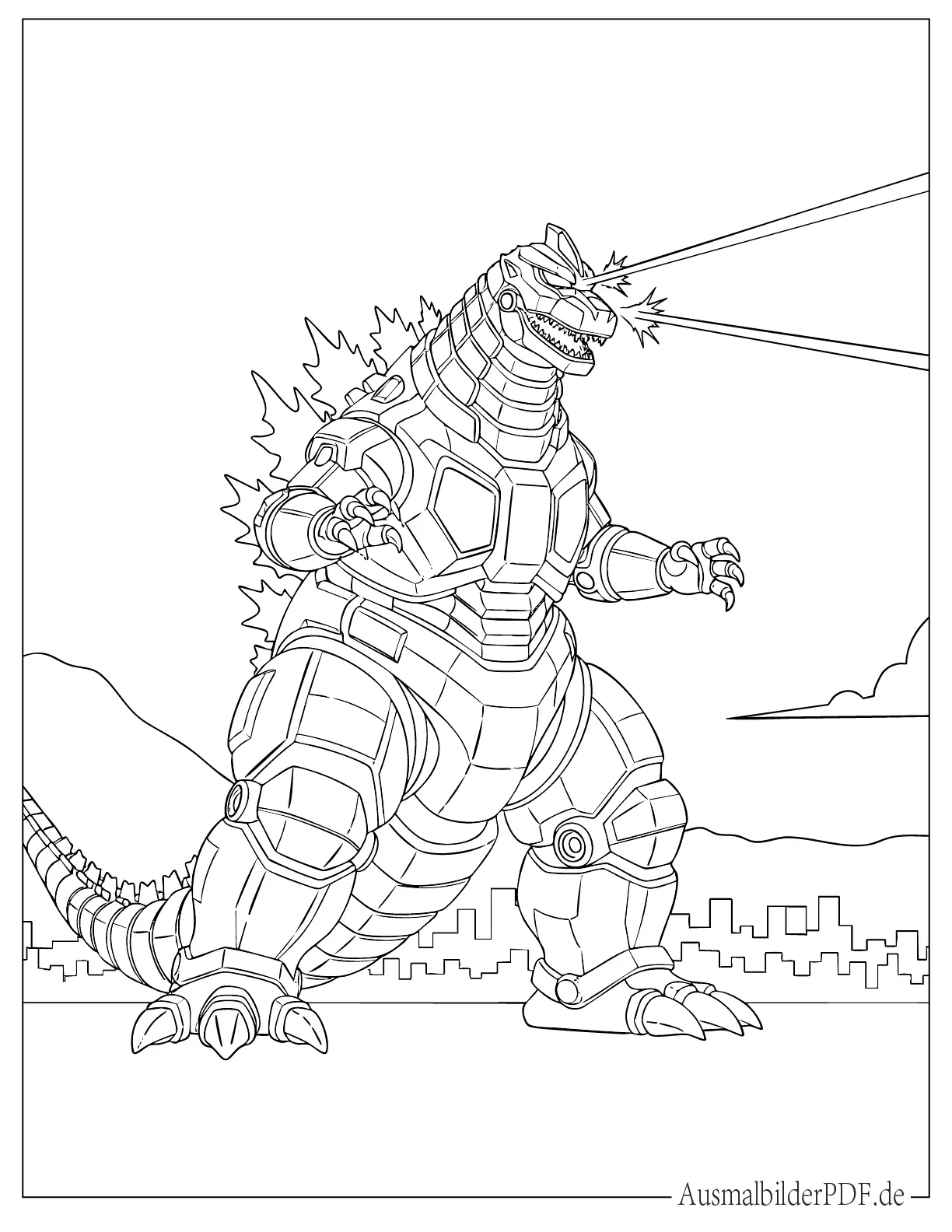 Roboter Godzilla feuert Laser aus den Augen Malvorlage