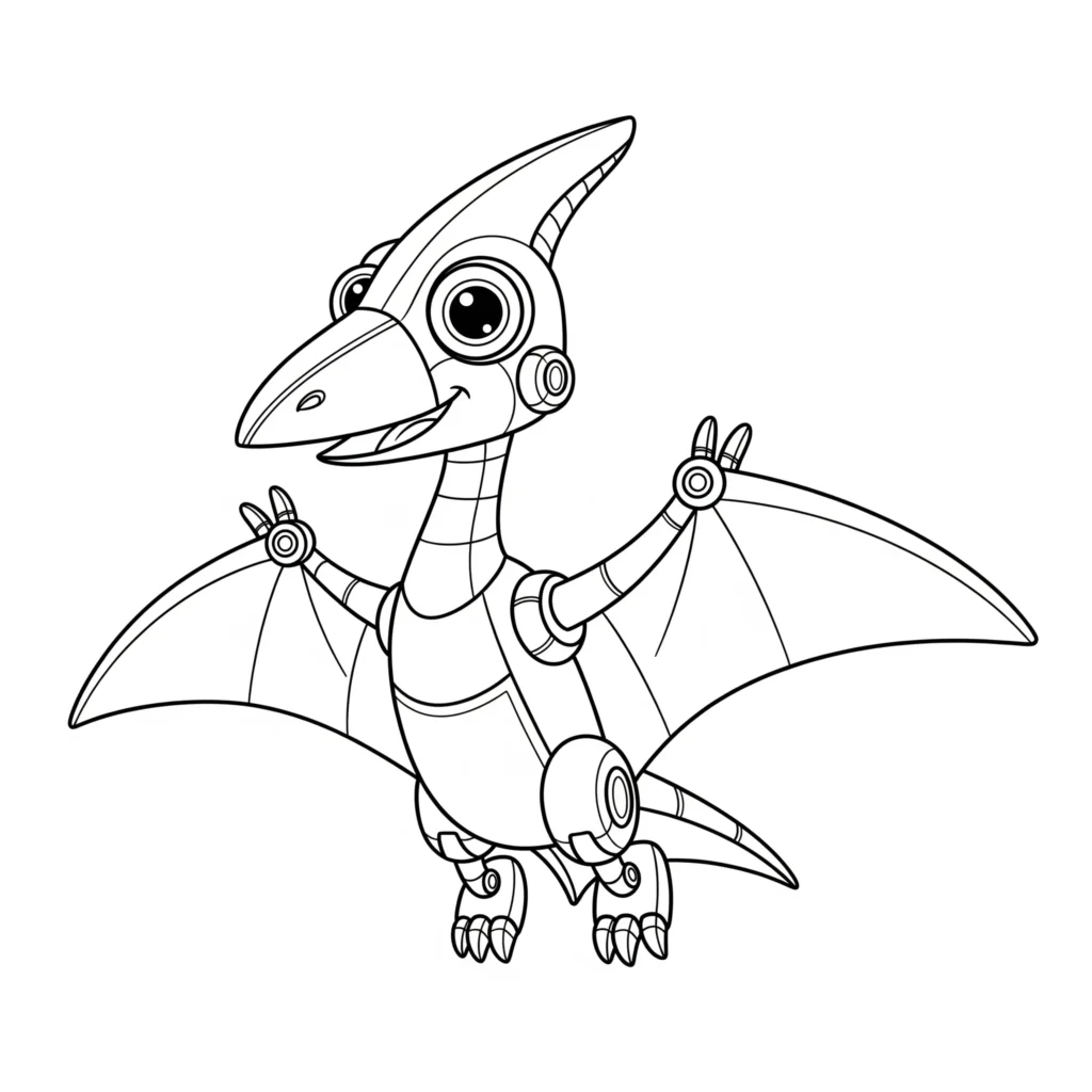 Malvorlage eines Roboter Pteranodons zum Ausdrucken und Ausmalen