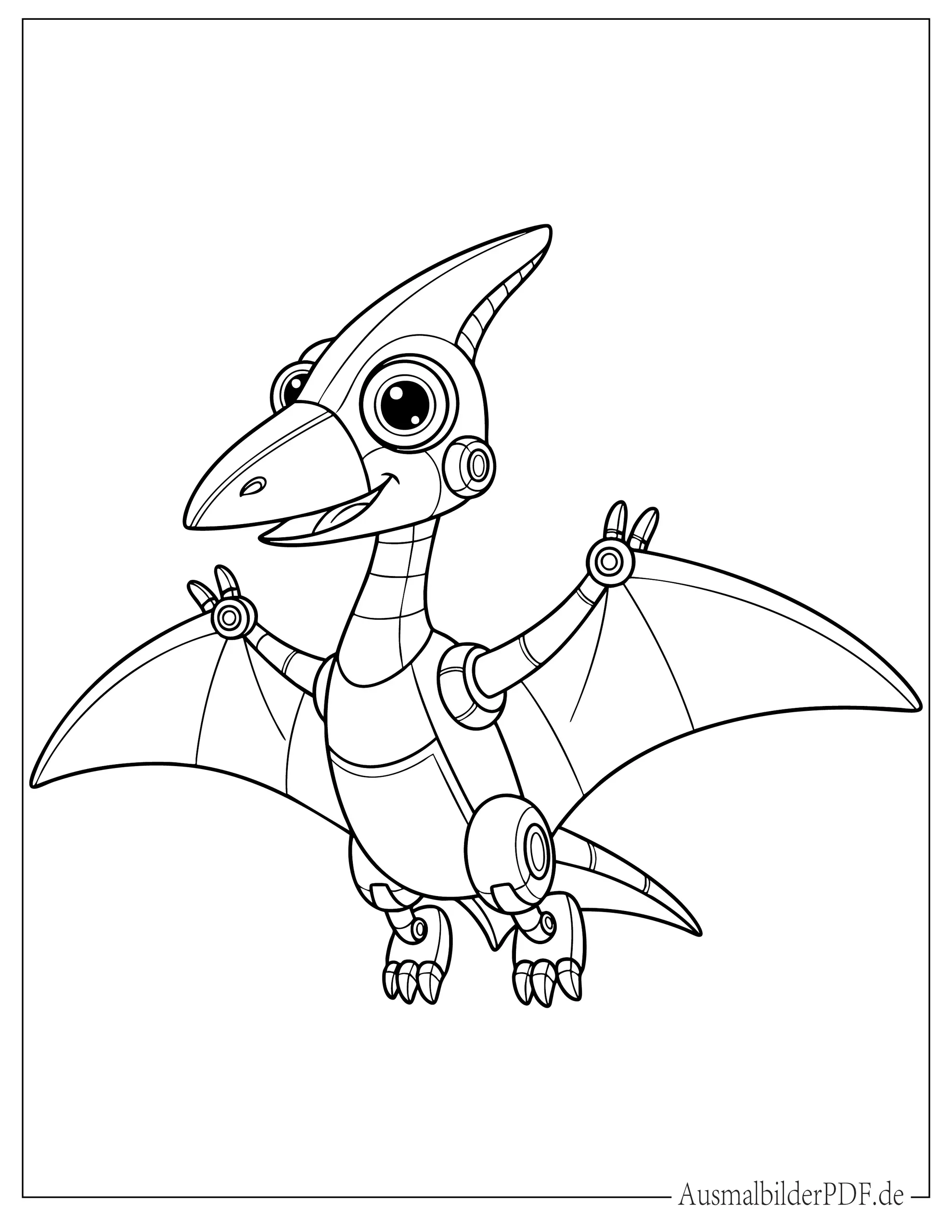 Niedlicher kleiner Roboter Pteranodon Malvorlage für Kinder
