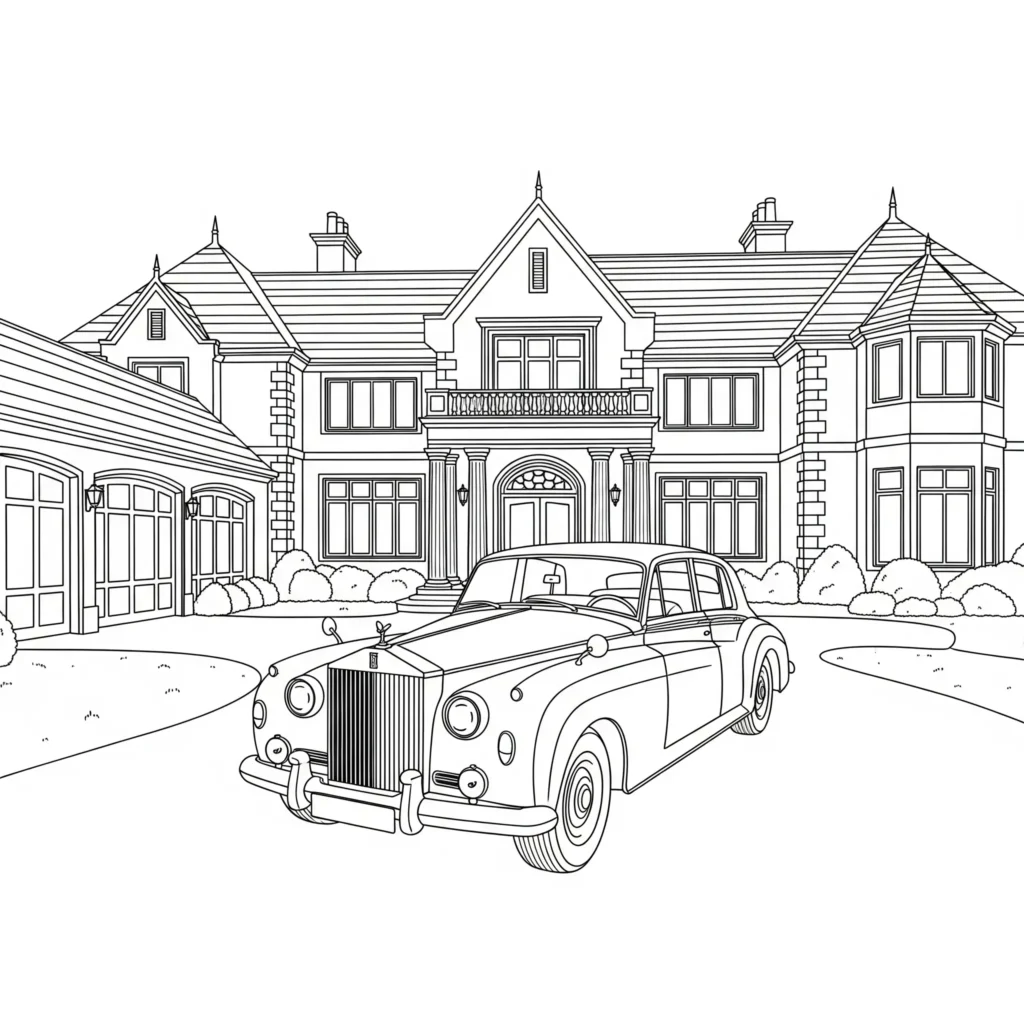 Kostenloses Rolls-Royce Ausmalbild für Kinder zum Ausdrucken. Ideal für kreative Malstunden mit luxuriösen Autos.