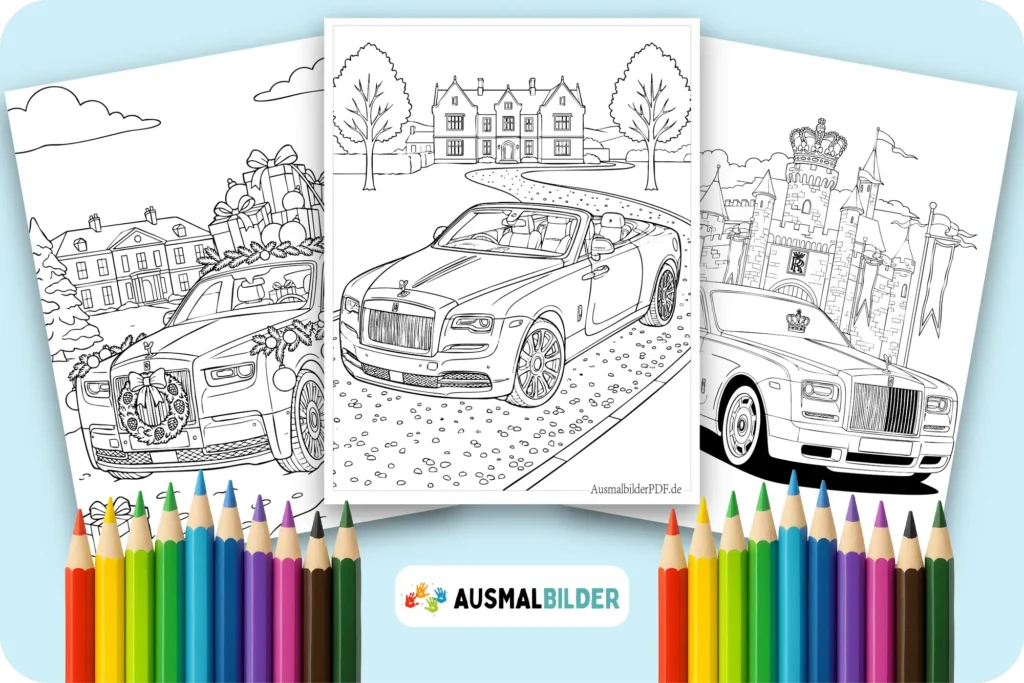 Elegante Rolls Royce Ausmalbilder für kleine Autofans zum Ausdrucken