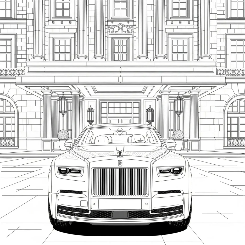 Rolls Royce Phantom Malvorlage für Kinder als PDF zum Ausmalen und Ausdrucken geeignet für Auto-Fans