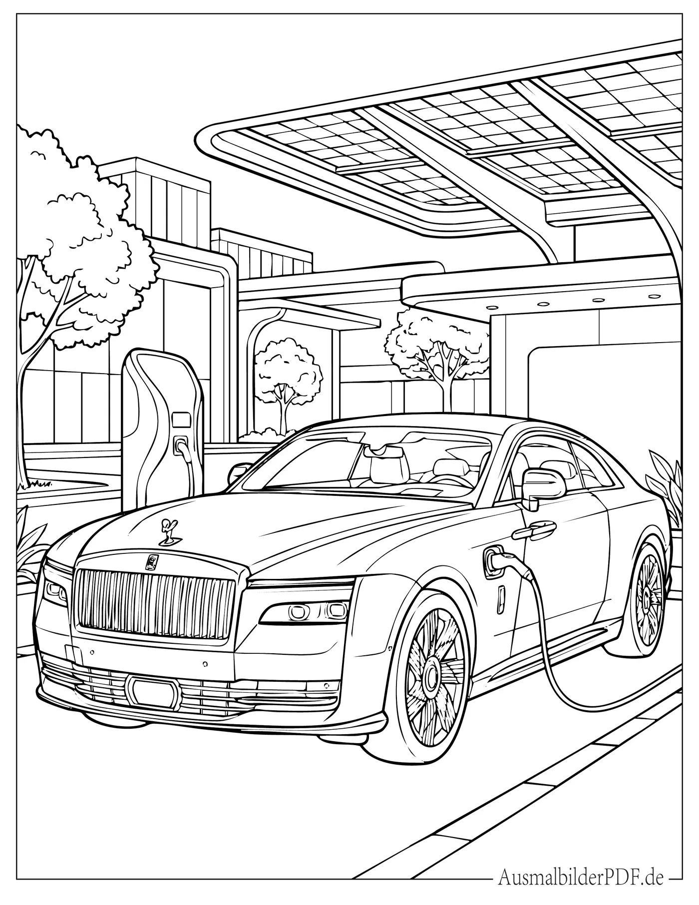 Rolls Royce Spectre an der Tankstelle Malvorlage