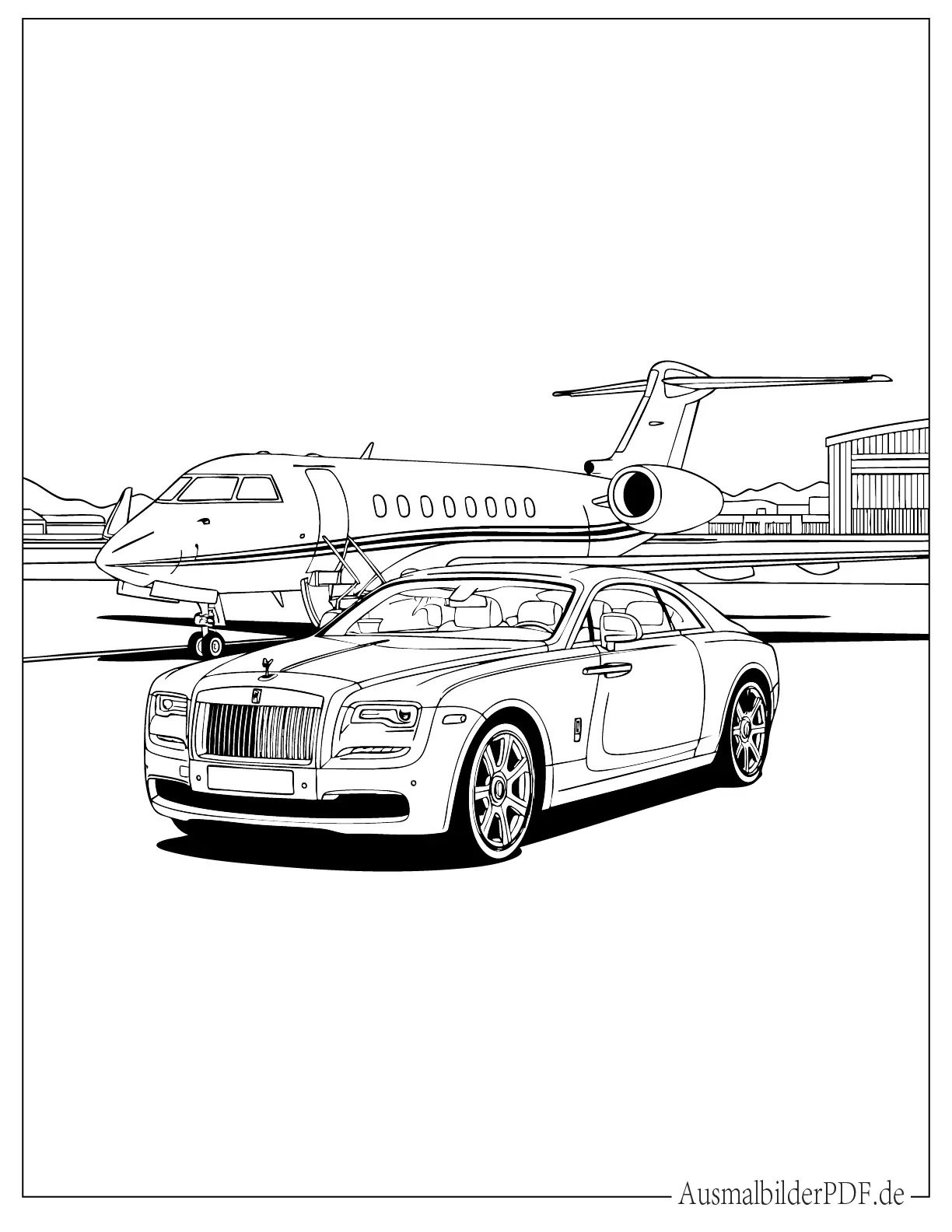 Rolls Royce und Privatjet zum Ausmalen
