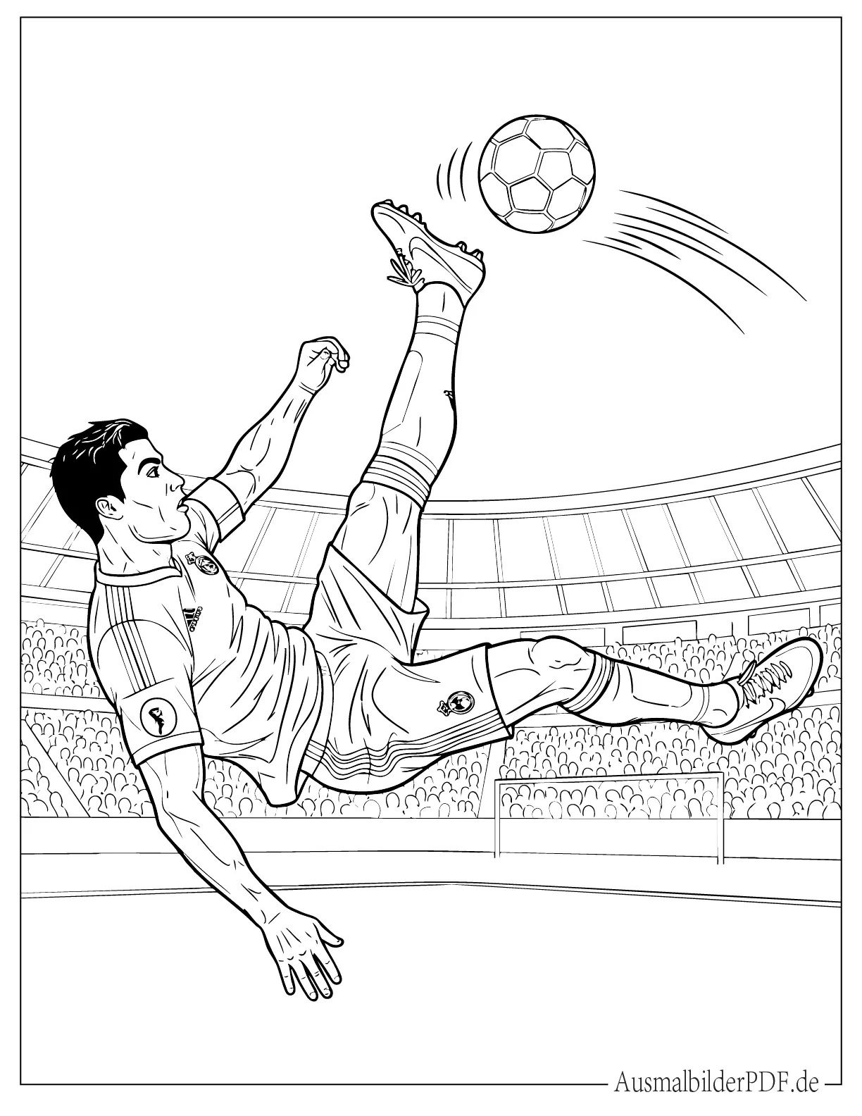Realistisches Cristiano Ronaldo Ausmalbild beim Fallrückzieher