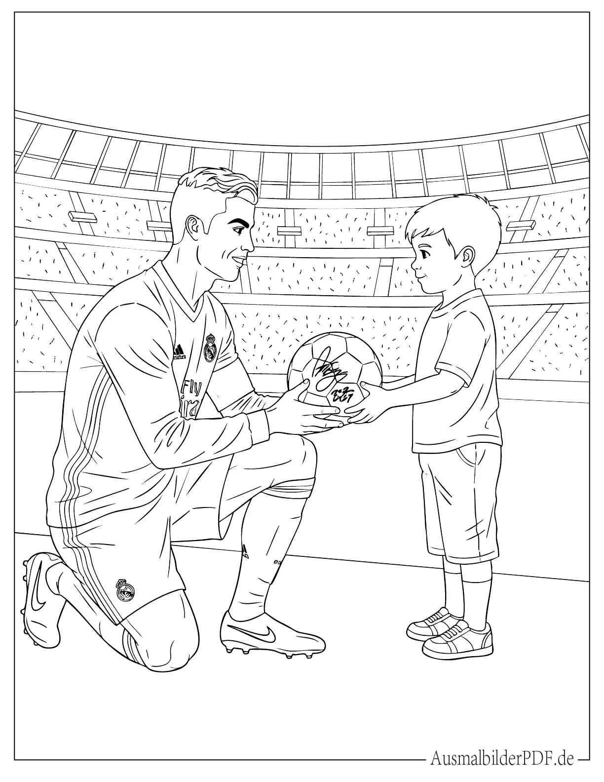 Ronaldo gibt einem Kindfan einen Fußball Malvorlage
