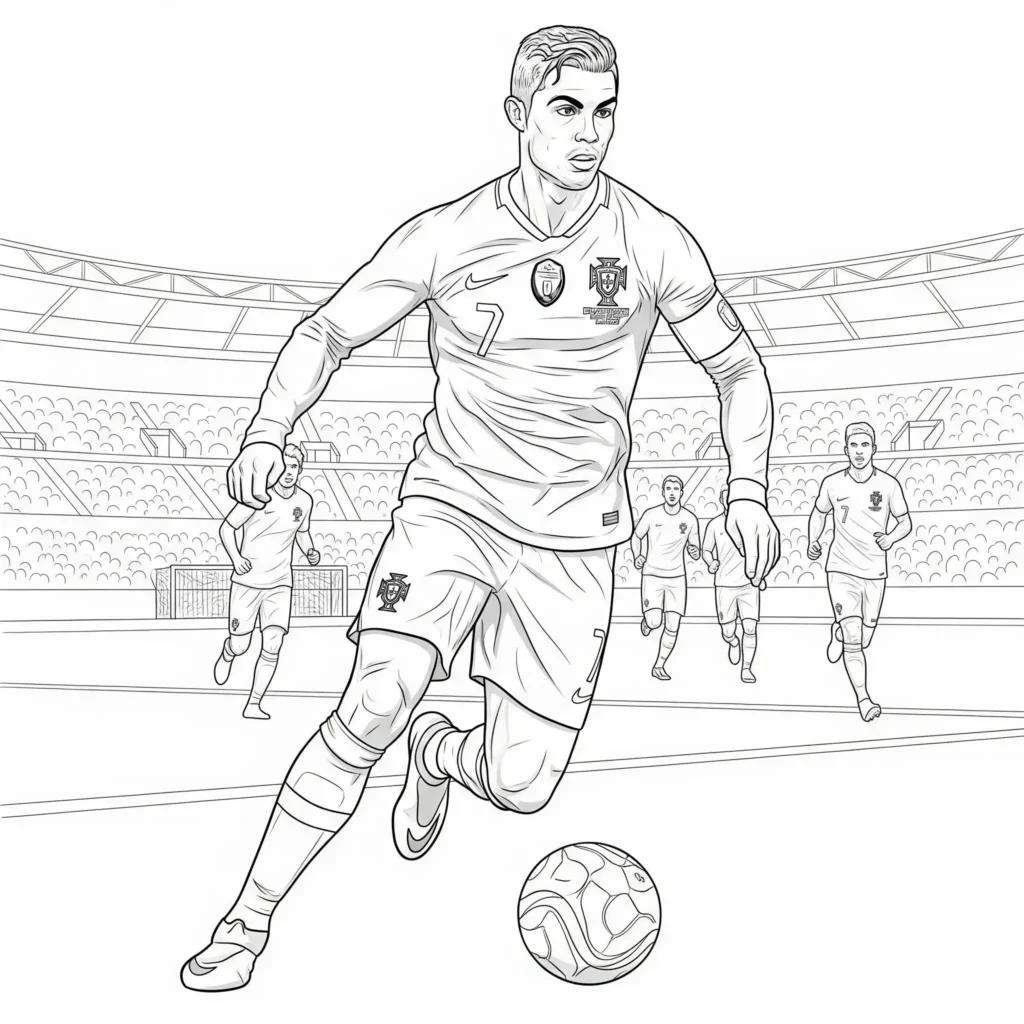Ronaldo Malvorlage in der Portugal Nationalmannschaft, zum Ausdrucken und Ausmalen für Kinder und Fußballfans