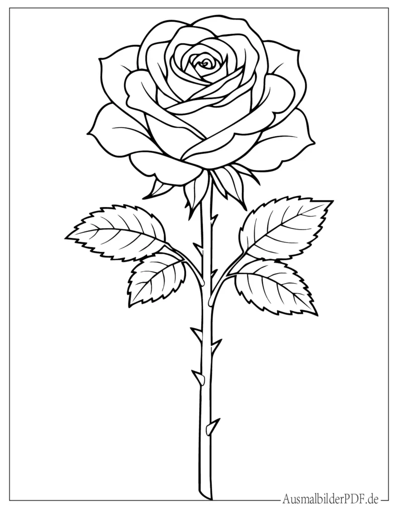 Einfaches Ausmalbild einer Rose mit klaren Linien, ideal für Kinder zum Ausdrucken und kreativen Ausmalen zu Hause
