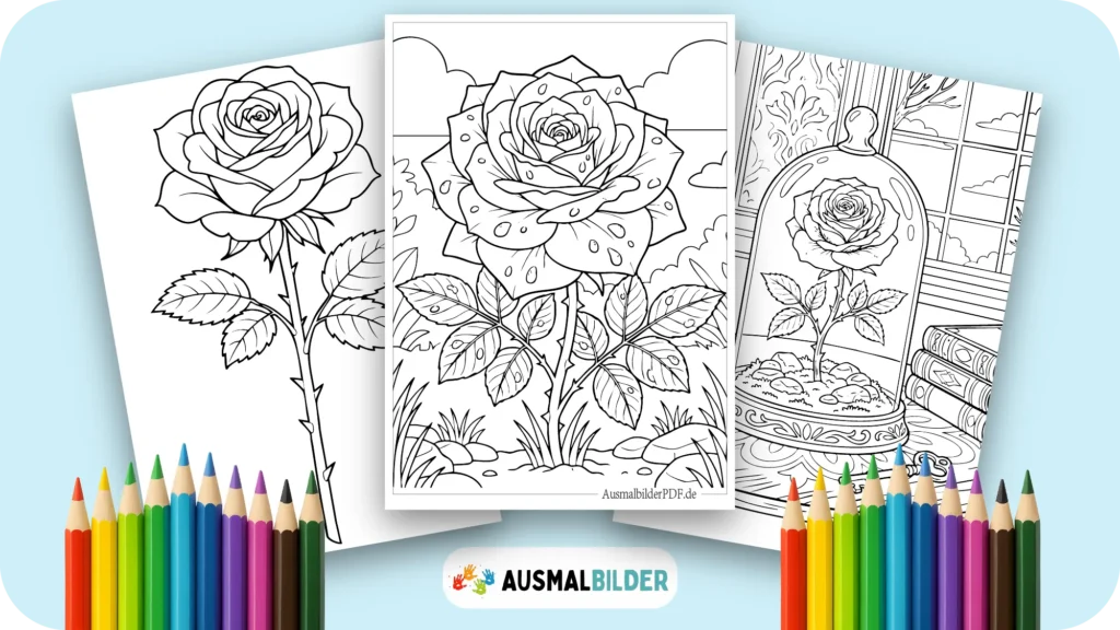 Rosen Ausmalbilder kostenlose Vorlagen zum Ausdrucken für Kinder jeden Alters