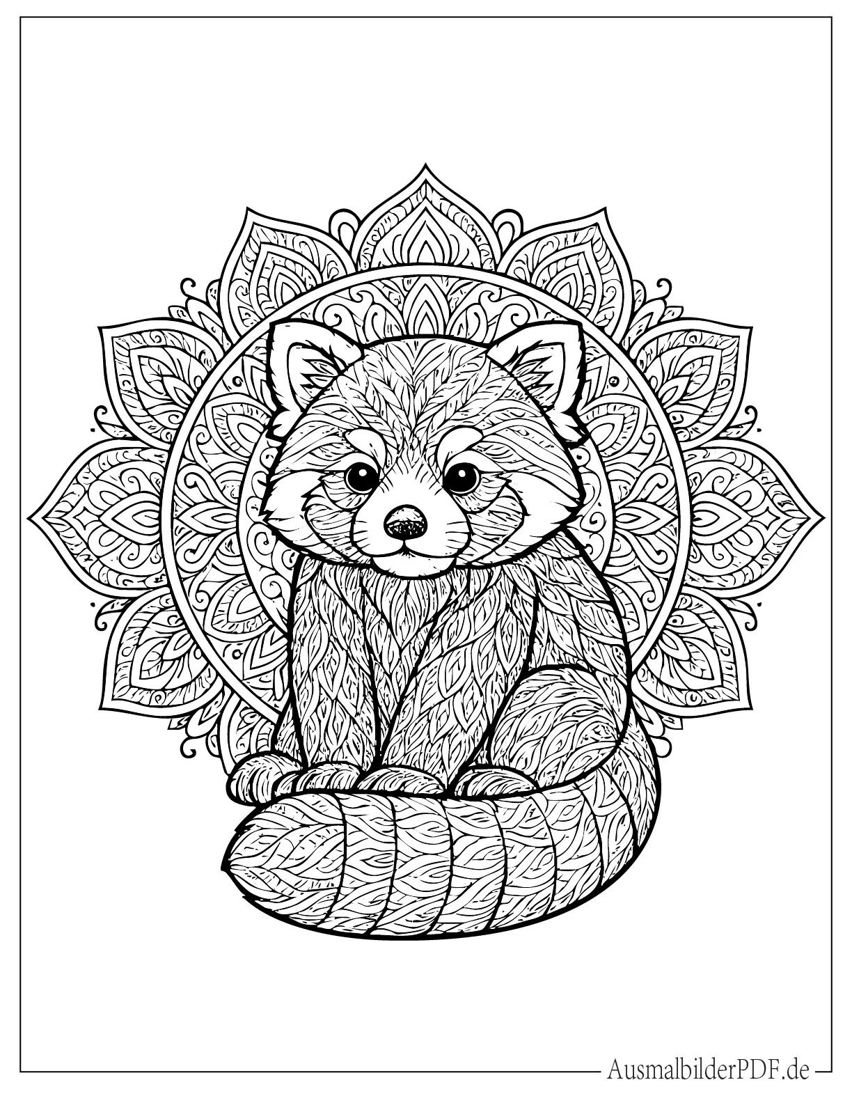 Detailliertes rotes Panda Mandala Ausmalbild für Erwachsene