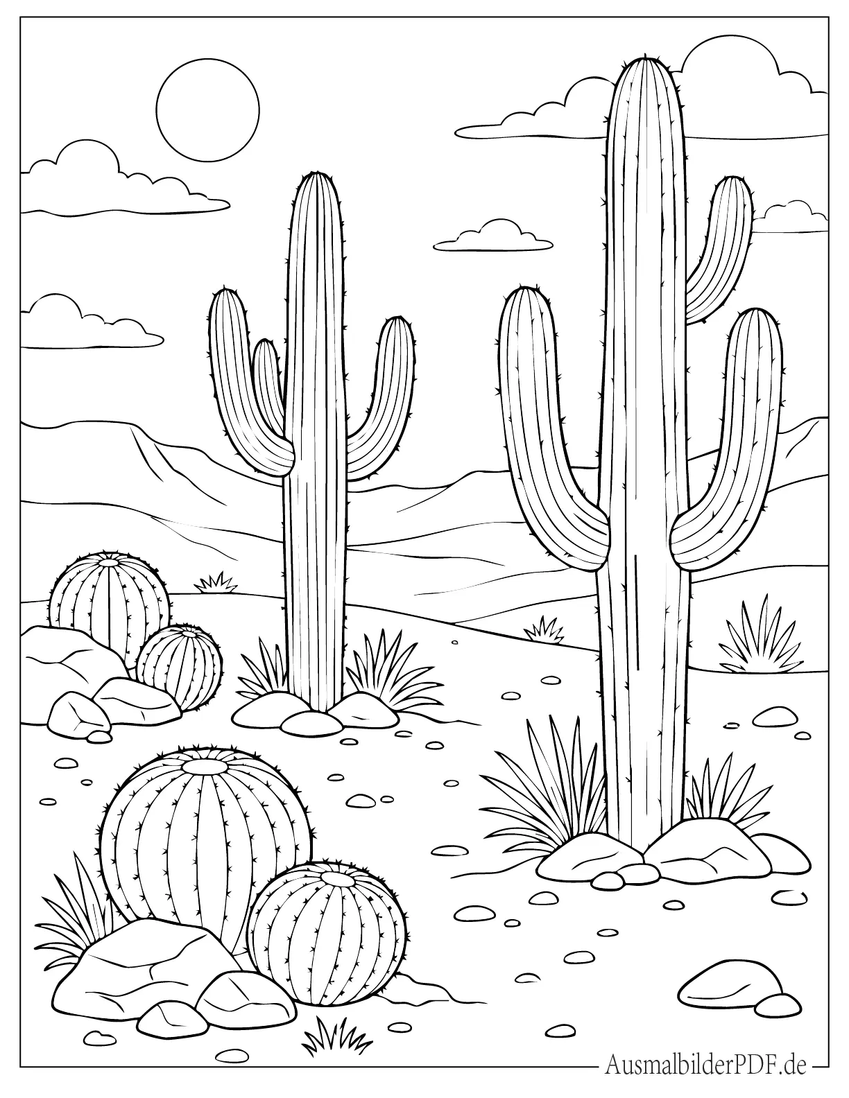 15+ Kaktus Ausmalbilder (Kostenlos Malvorlagen zum Drucken) Saguaro und Goldkugelkaktus zum Ausmalen