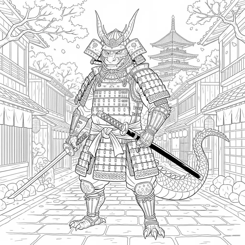 30 Drachen Ausmalbilder (Kostenlos Malvorlage zum Ausdrucken) Samurai Drache Krieger Ausmalbild zum Ausdrucken für Kinder und Erwachsene