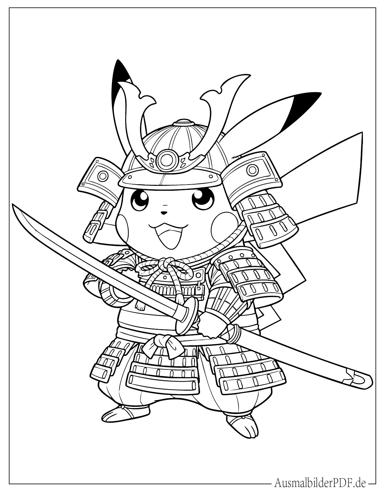 Samurai Pikachu mit einem Schwert Ausmalbild