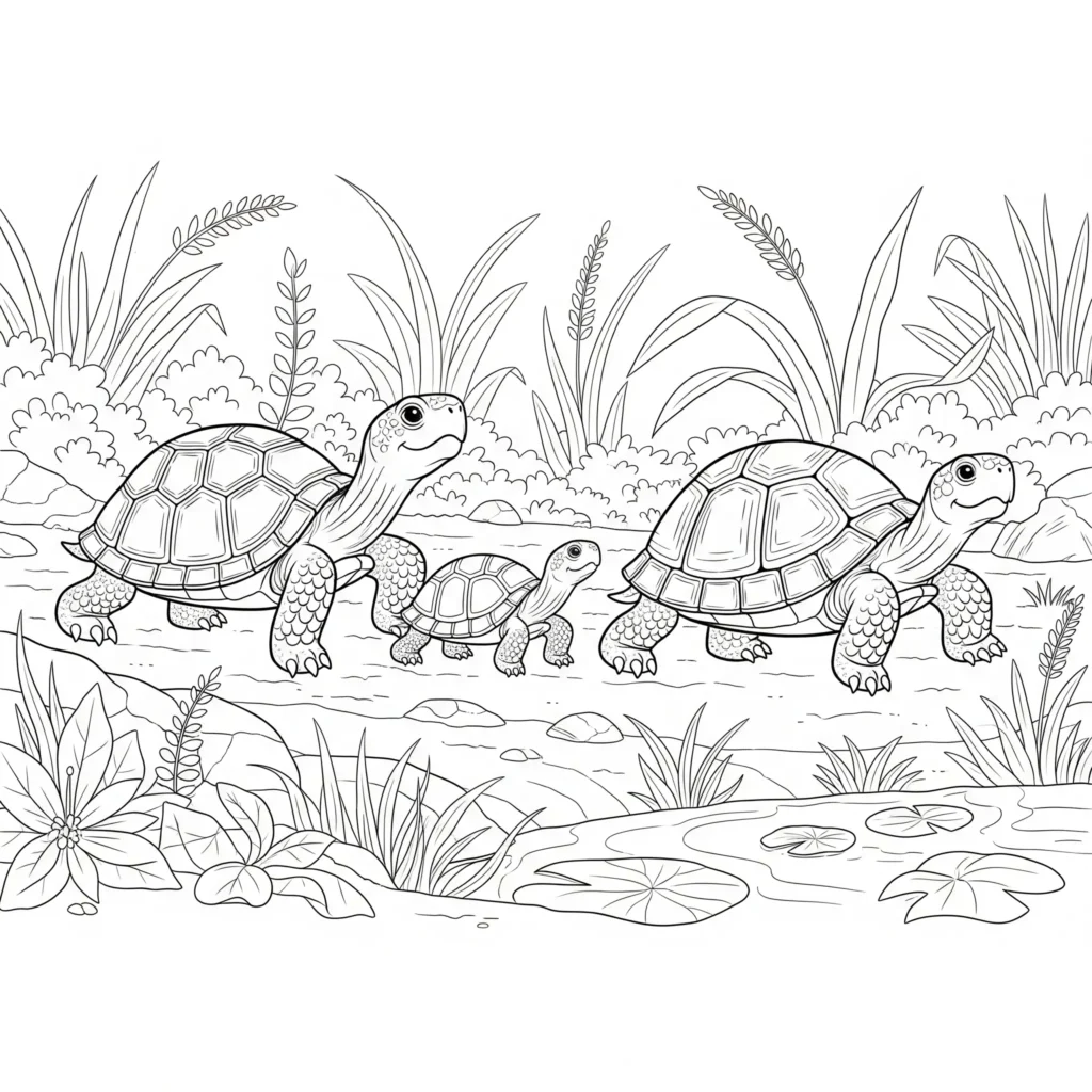 10+ Schildkröte Ausmalbilder (Gratis Malvorlage zum drucken) Eine Schildkrötenfamilie, die zusammen spaziert. Dieses Ausmalbild eignet sich für Kinder und Erwachsene zum Ausmalen und Ausdrucken.