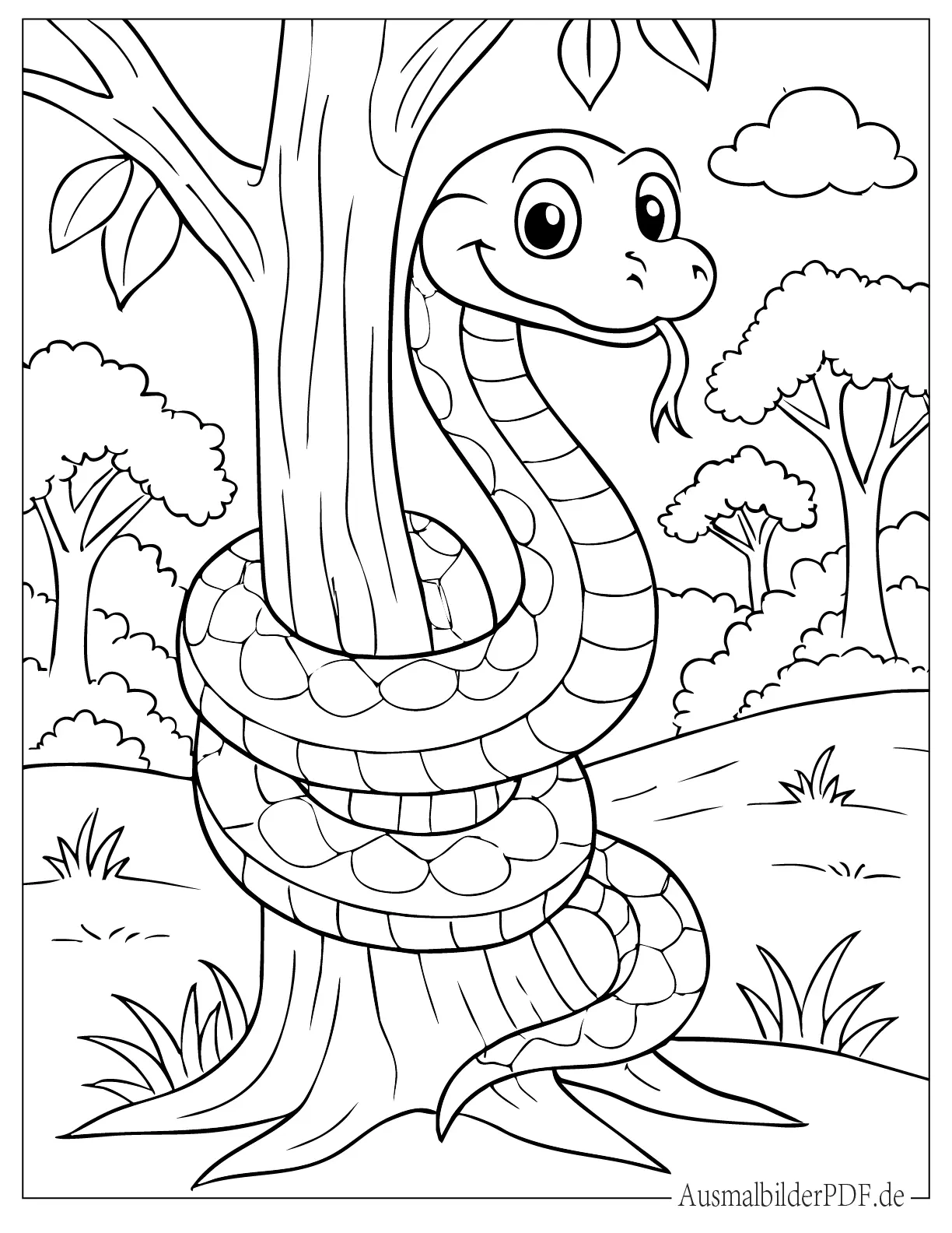 20 Schlange Ausmalbilder (Kostenlose PDF zum Ausdrucken) Aufgerollte Schlange auf einem Baum Ausmalbild