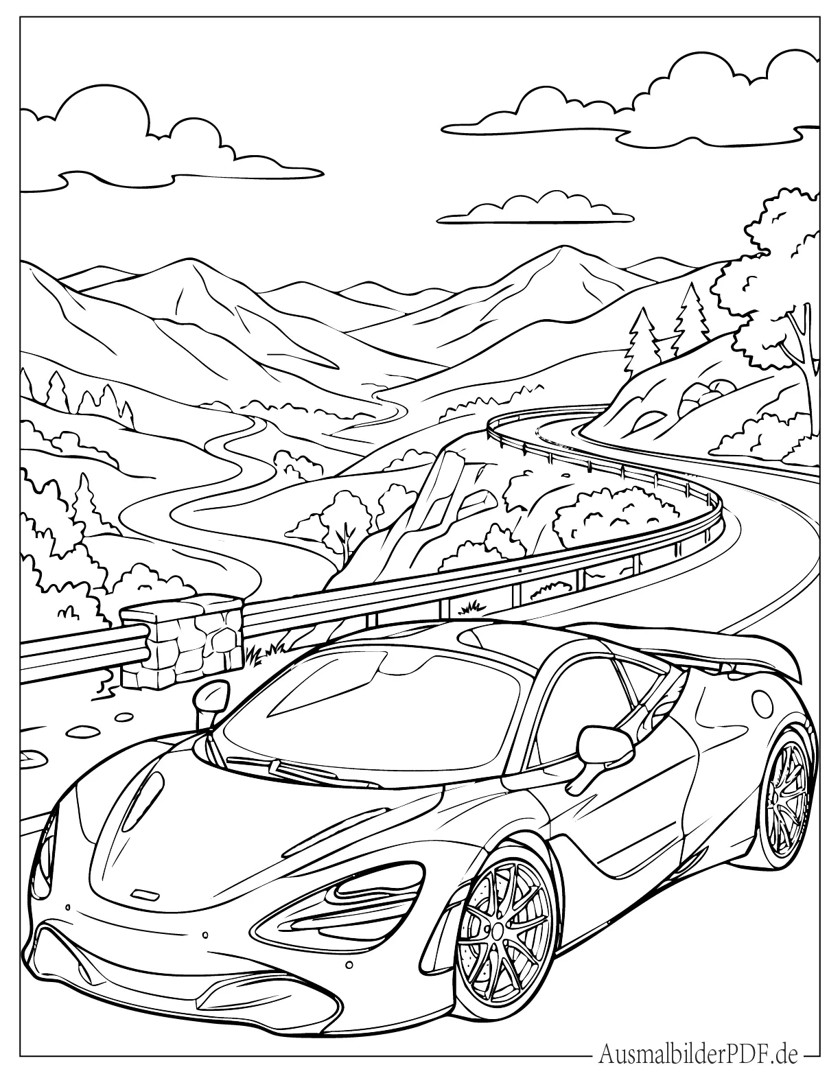 10+ McLaren Ausmalbilder (Gratis Malvorlagen zum Ausdrucken) Schnittiger McLaren 720S auf einer Bergstraße Malvorlage
