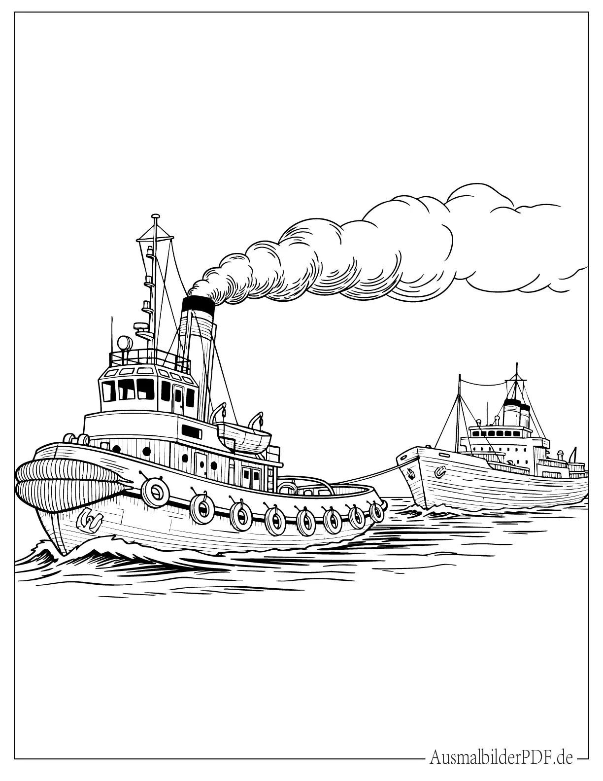 Schlepperboot mit Schornstein zum Ausmalen