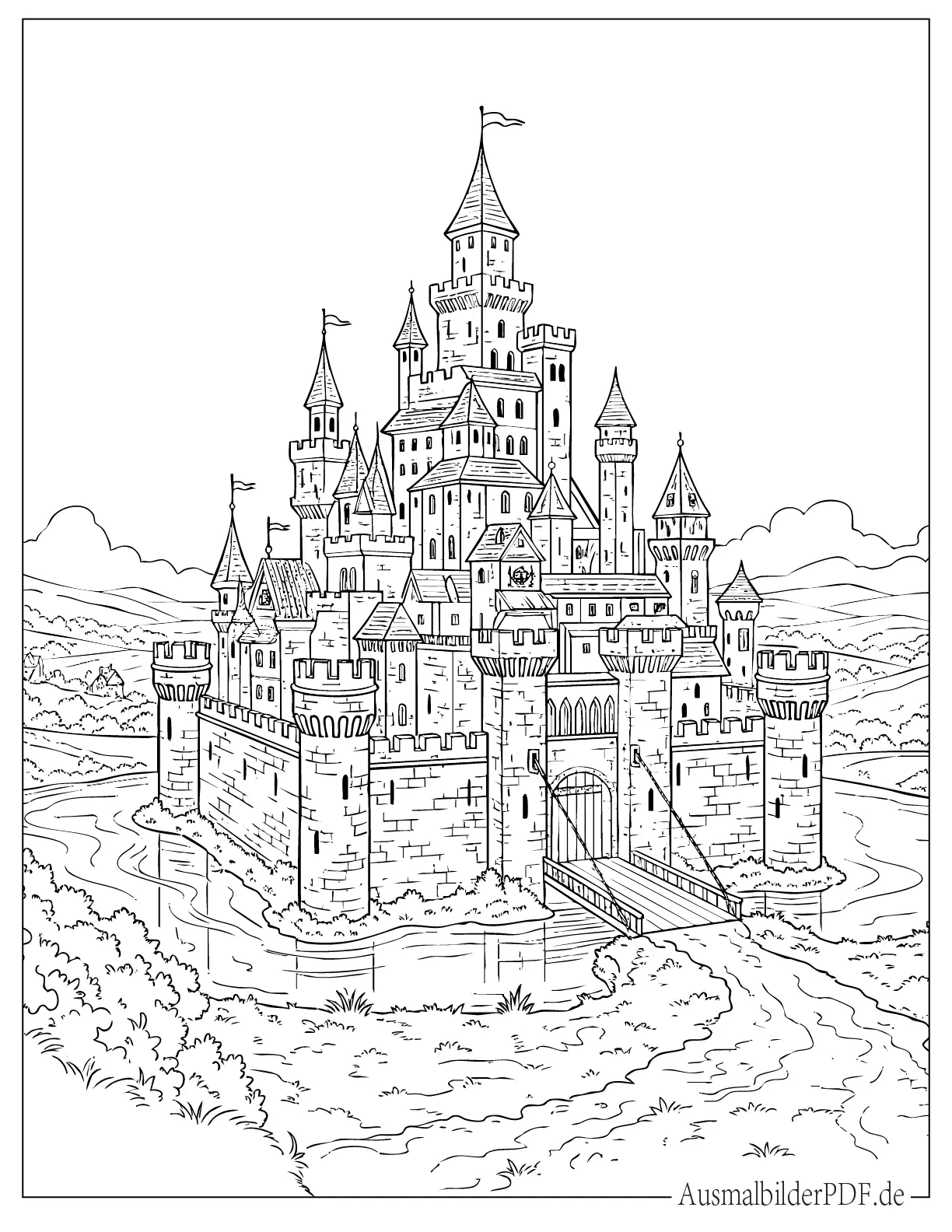 Detailliertes Schloss Ausmalbild
