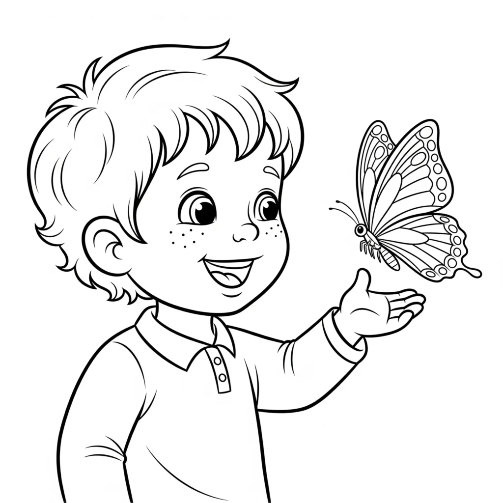 30+ Schmetterling Ausmalbilder (Gratis Malvorlage zum drucken) Diese Malvorlage zeigt einen Schmetterling, der auf der Hand eines Kindes sitzt perfekt zum Ausdrucken und Ausmalen.